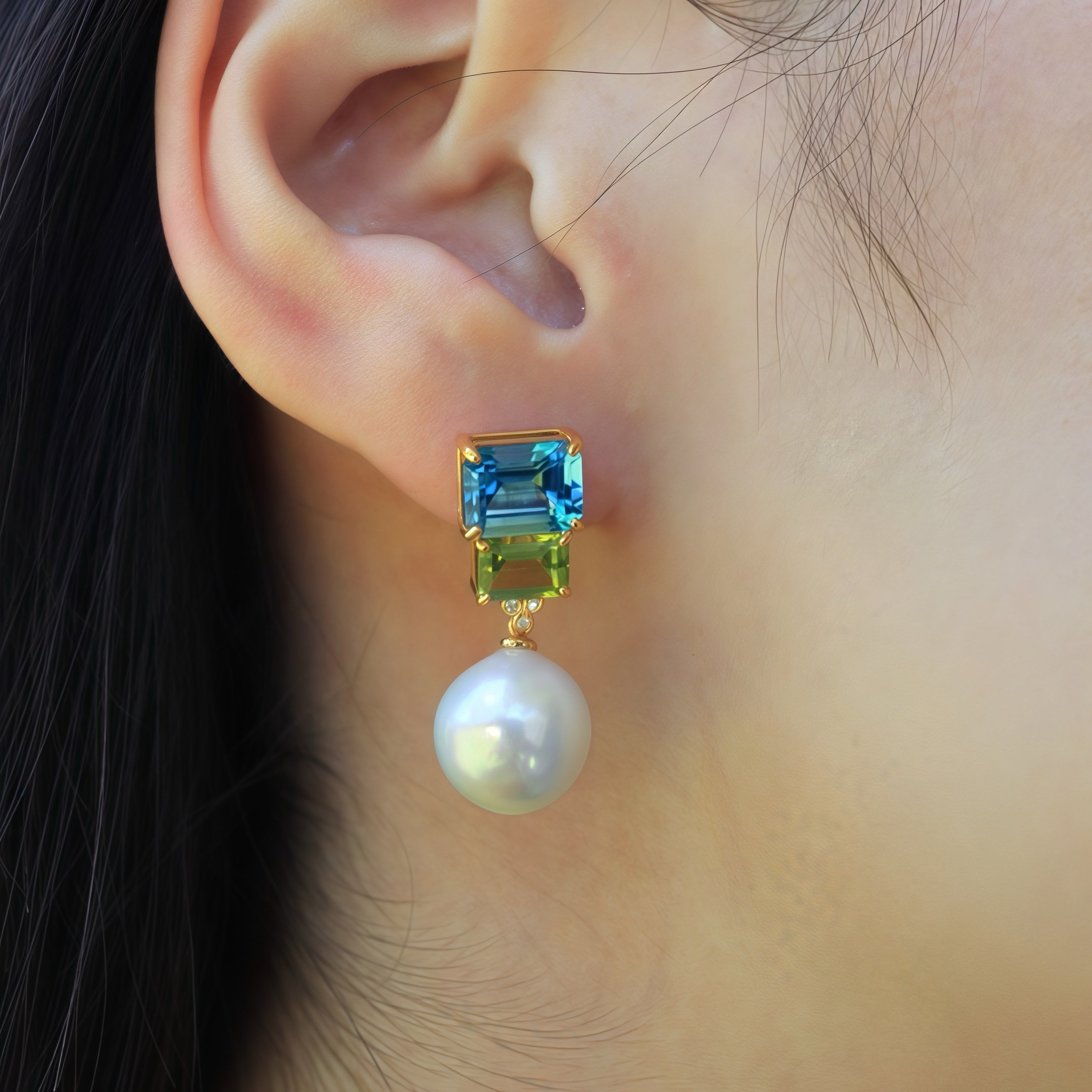 Fortune Topaz Peridot Diamond Pearl Convertible Drop Earrings
