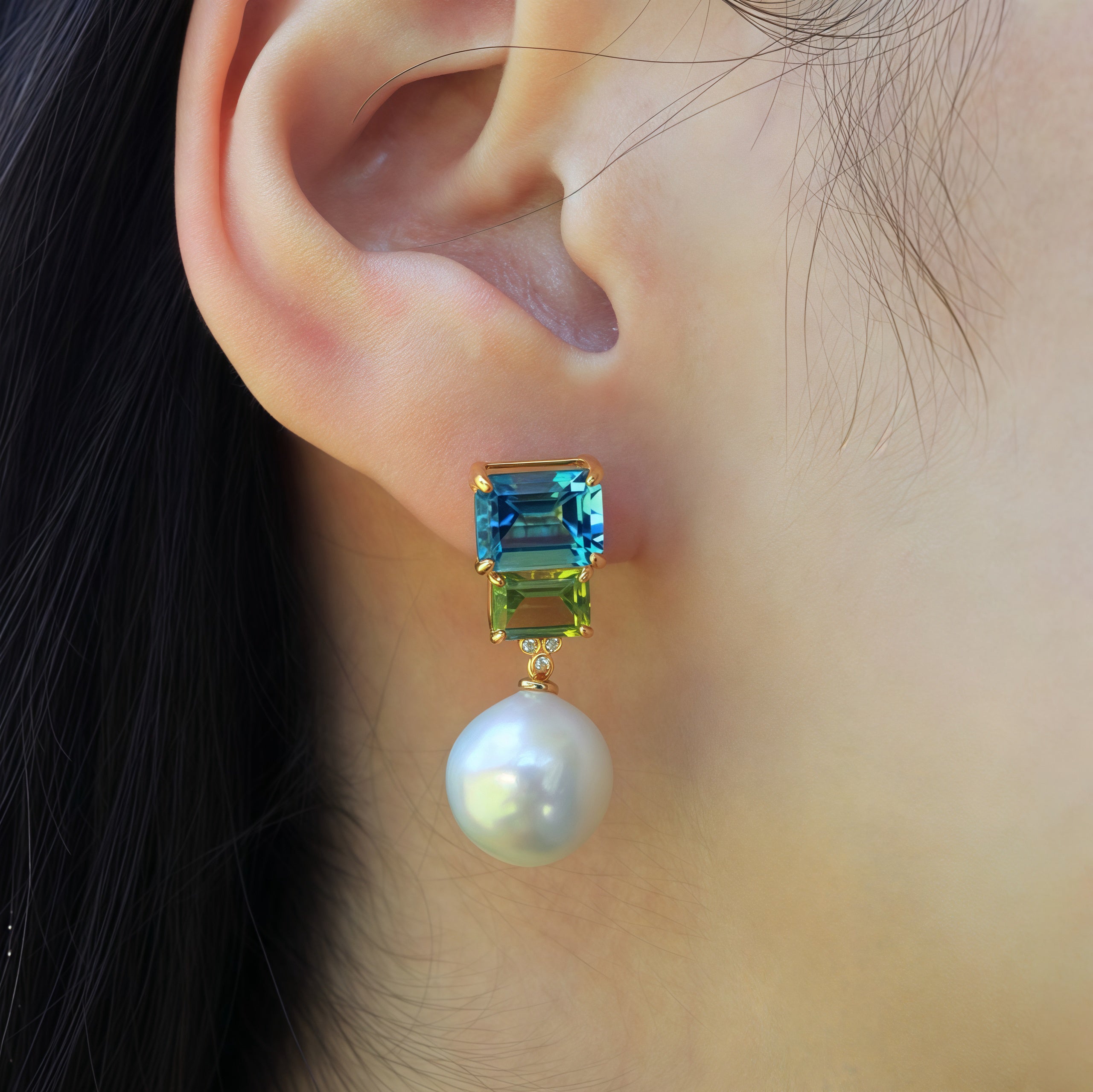 Fortune Topaz Peridot Diamond Pearl Convertible Drop Earrings