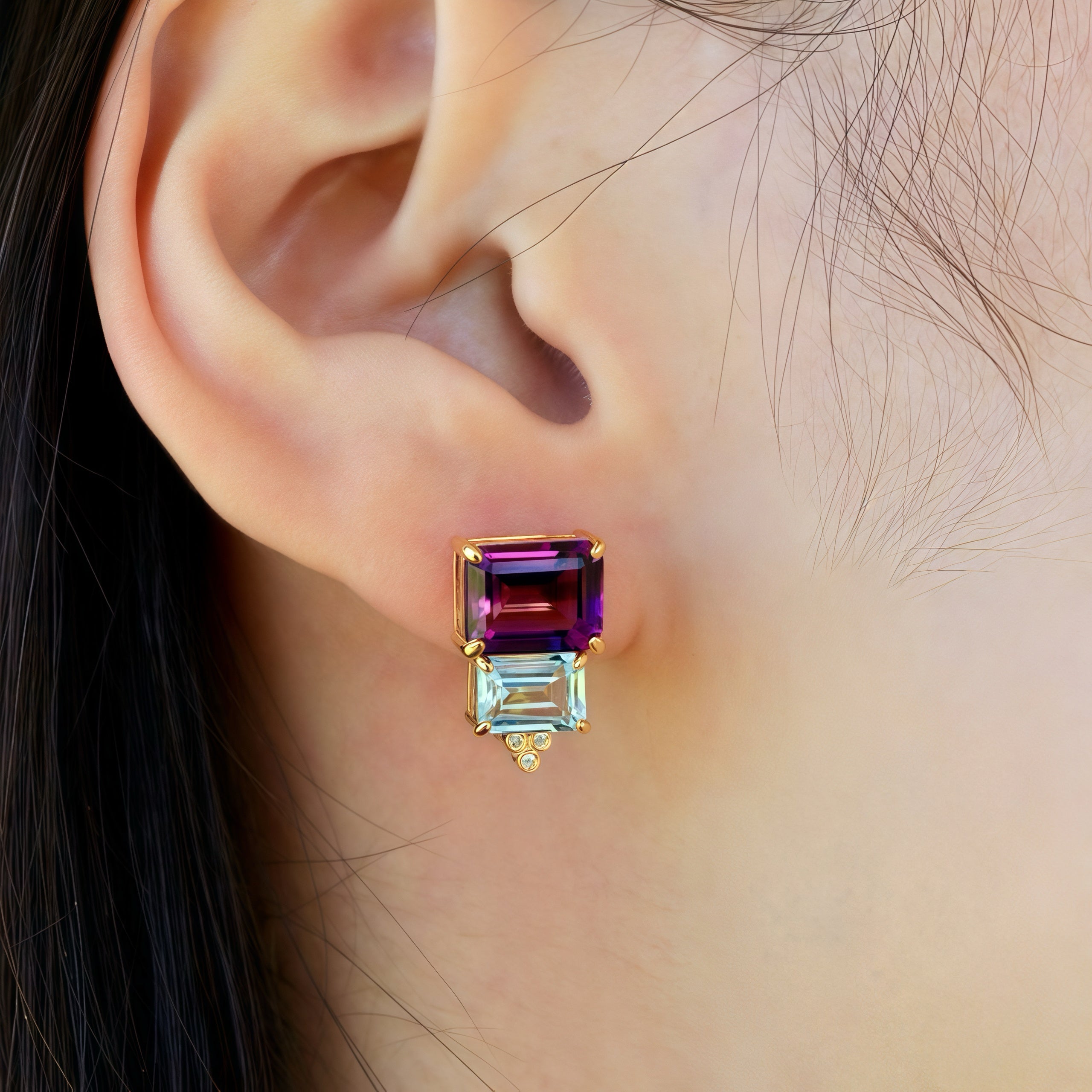 Fortune Amethyst Topaz Diamond Earrings
