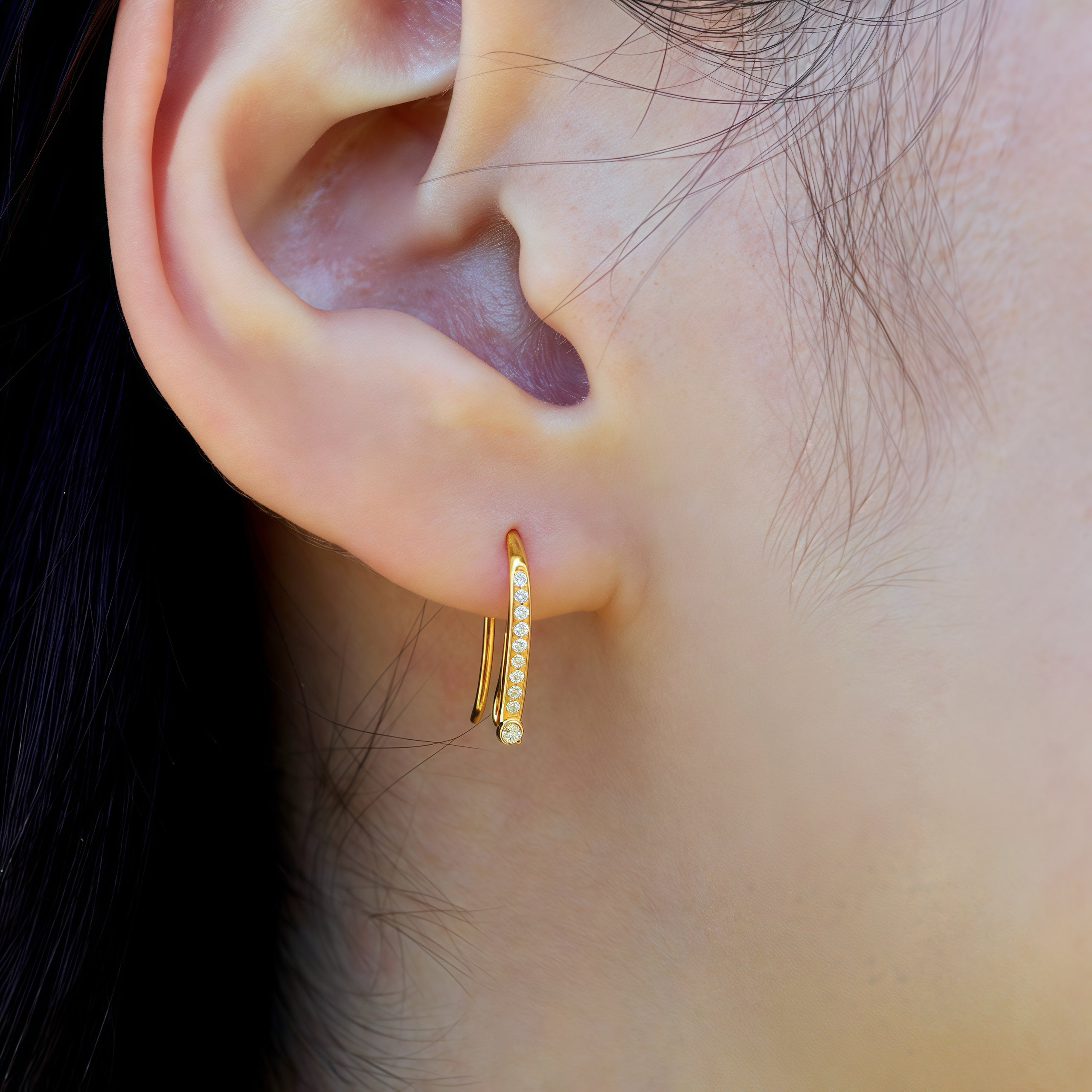 Natural Diamond Convertible Hook Earrings 14k Yellow Gold