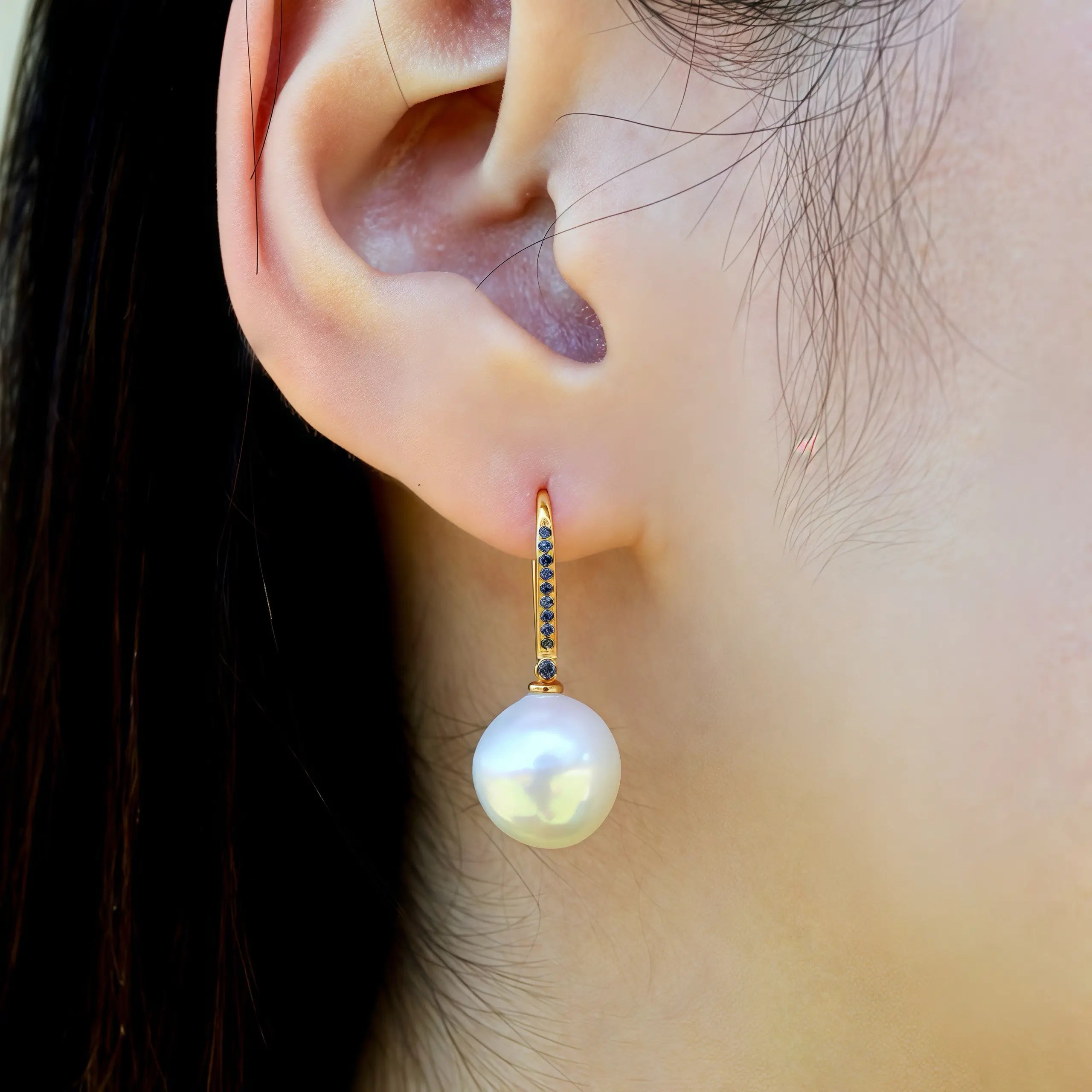 14k solid gold natural blue sapphire cultured Round Baroque Pearl Convertible Drop Earrings