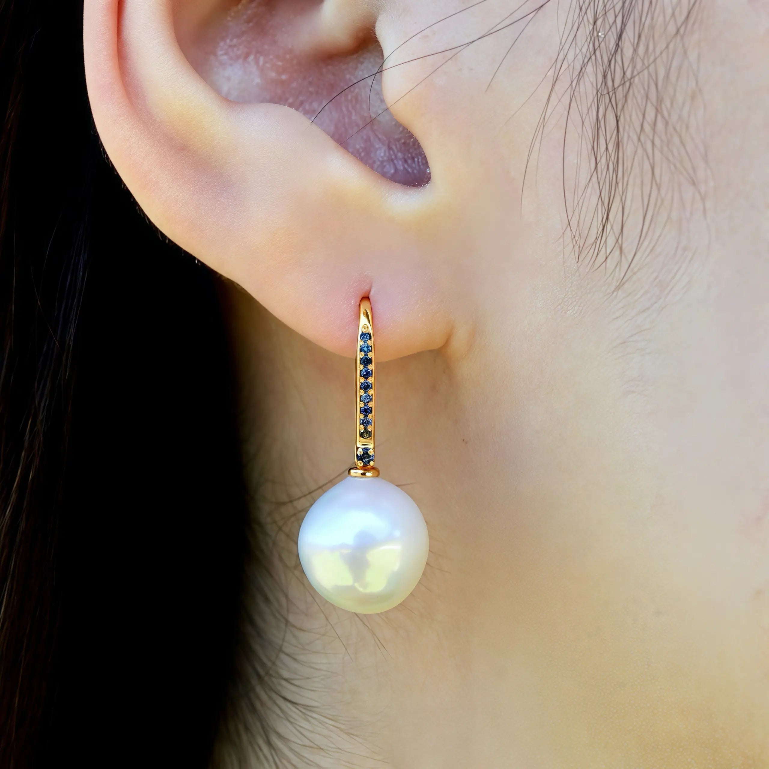 14k yellow gold natural blue sapphire cultured Round Baroque Pearl Convertible Drop Earrings