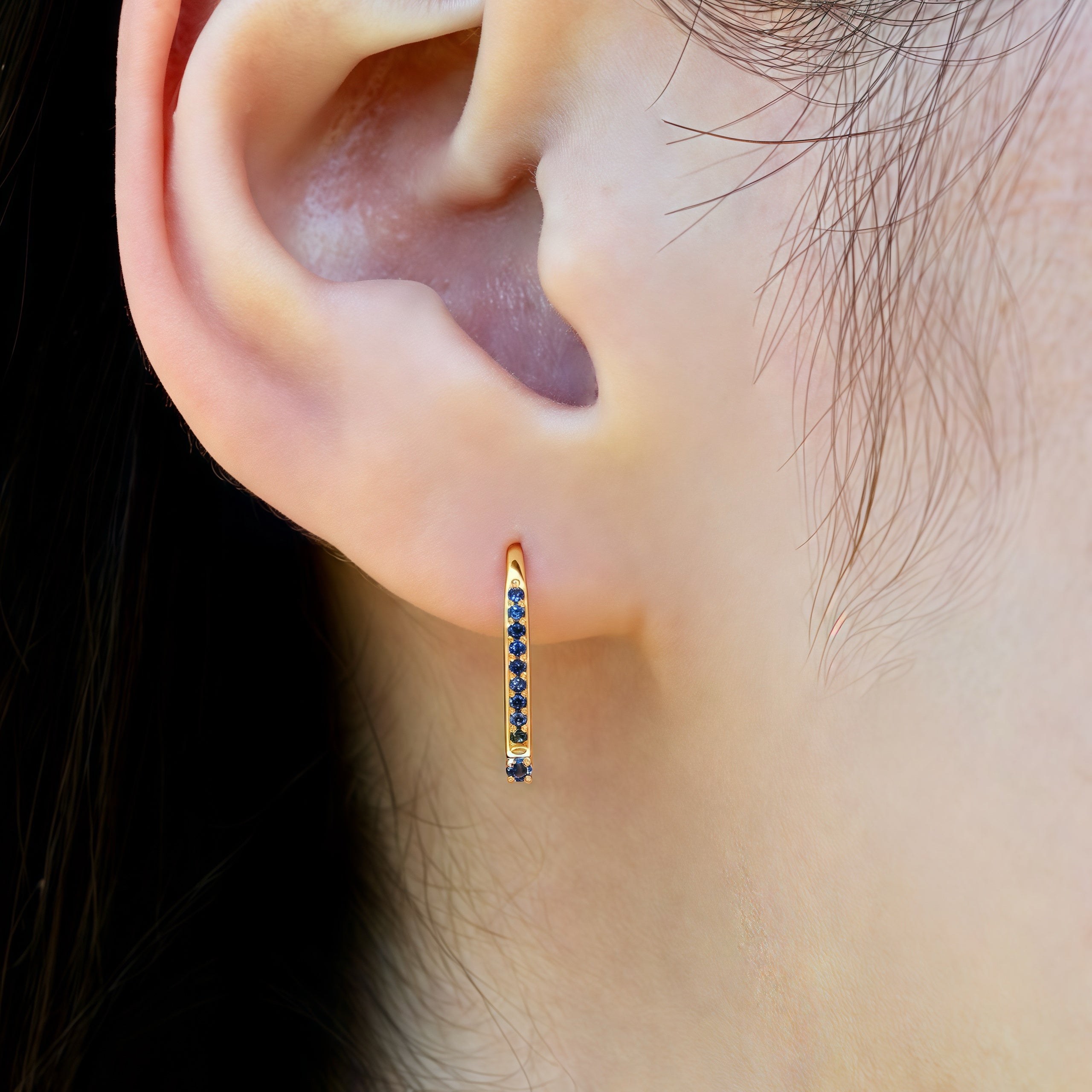 Natural Blue Sapphire Convertible Hook Earrings 14k Yellow Gold