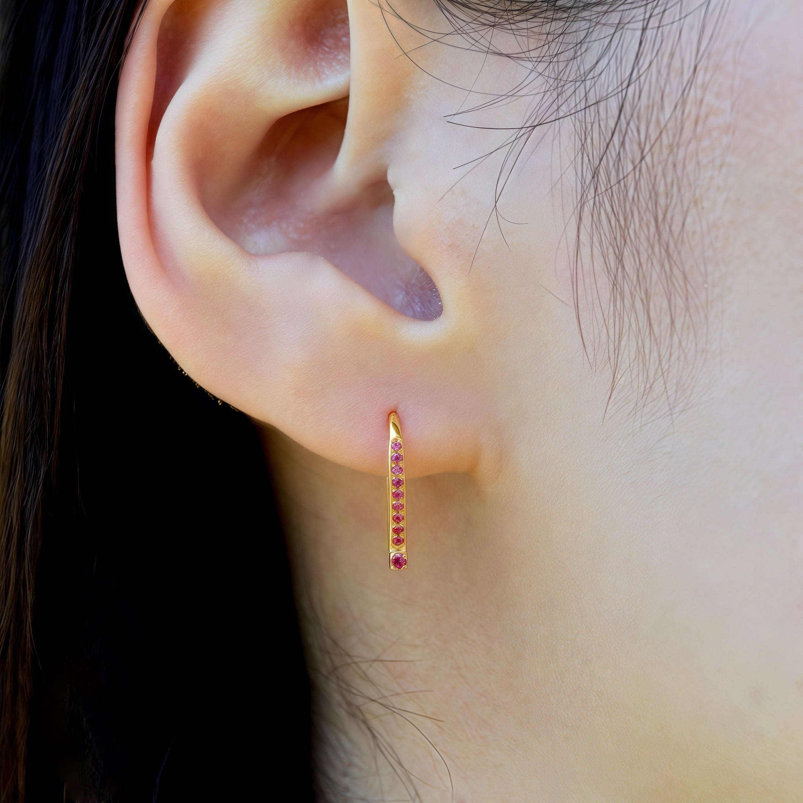 Natural Pink Sapphire Convertible Hook Earrings 14k Yellow Gold