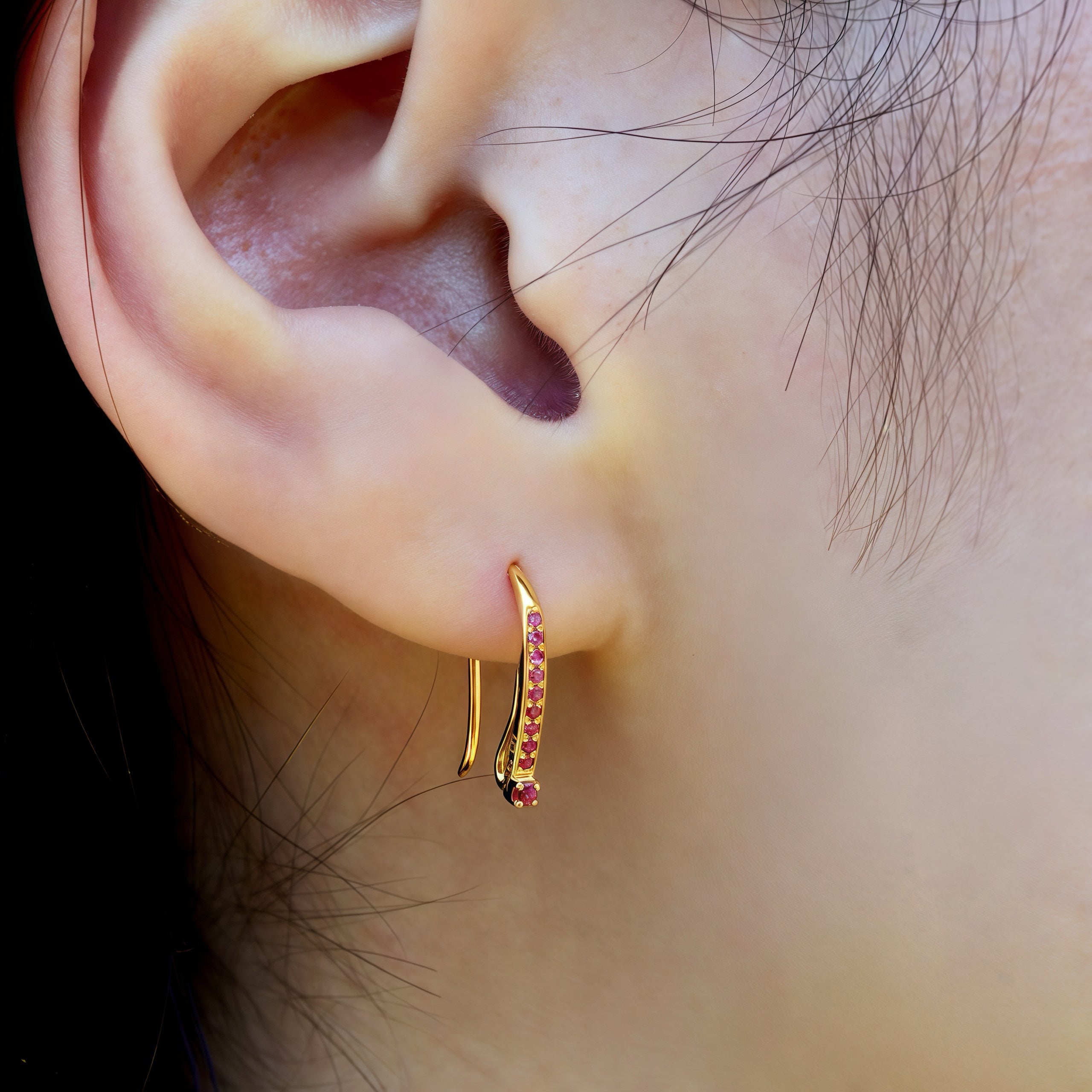 Natural Pink Sapphire Convertible Hook Earrings 14k Yellow Gold