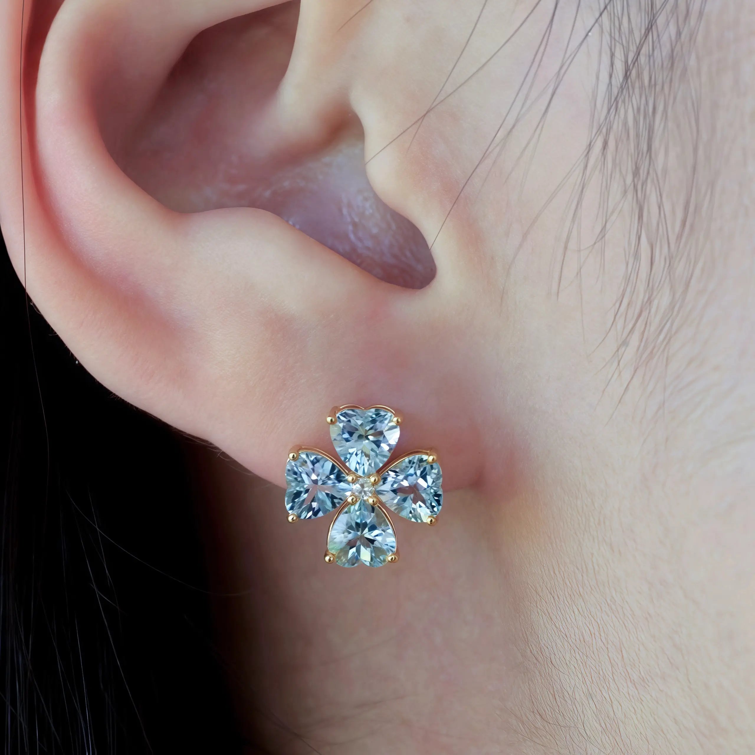Felicia Aquamarine Diamond Clover Pearl Convertible Drop Earrings