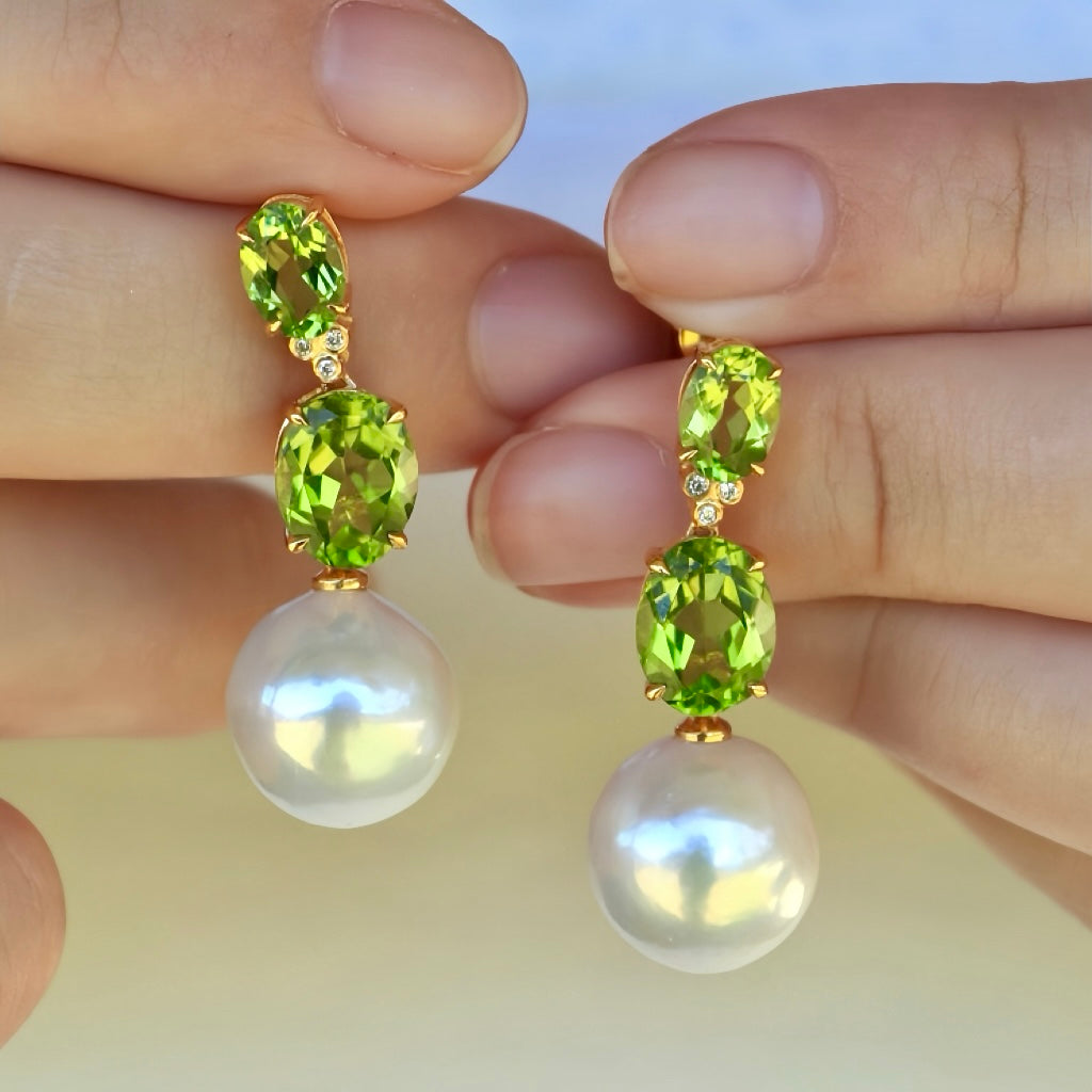 Divina Oval Peridot Diamond Pearl Convertible Drop Earrings