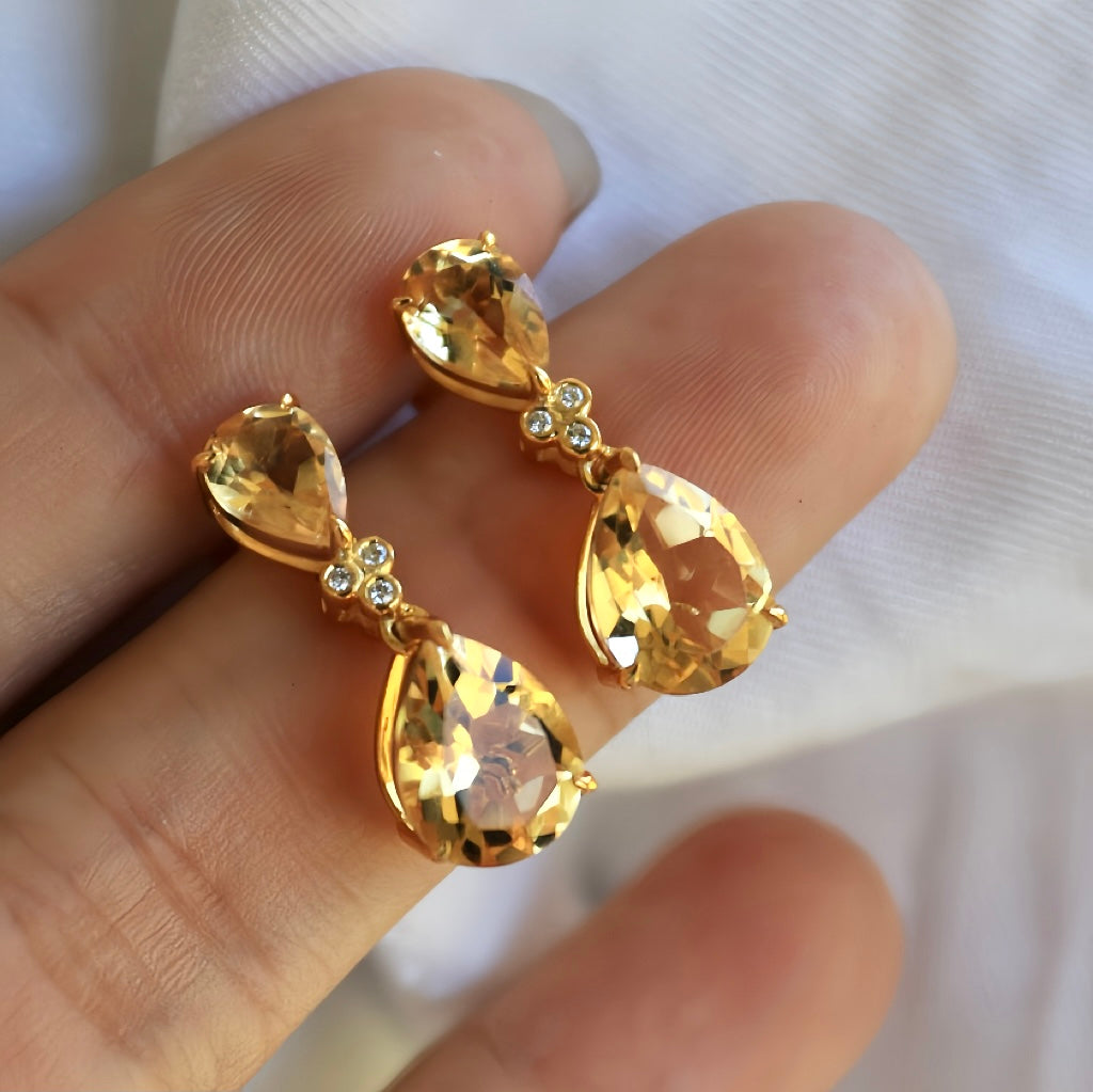 Divina Pear Citrine Diamond Pearl Convertible Drop Earrings