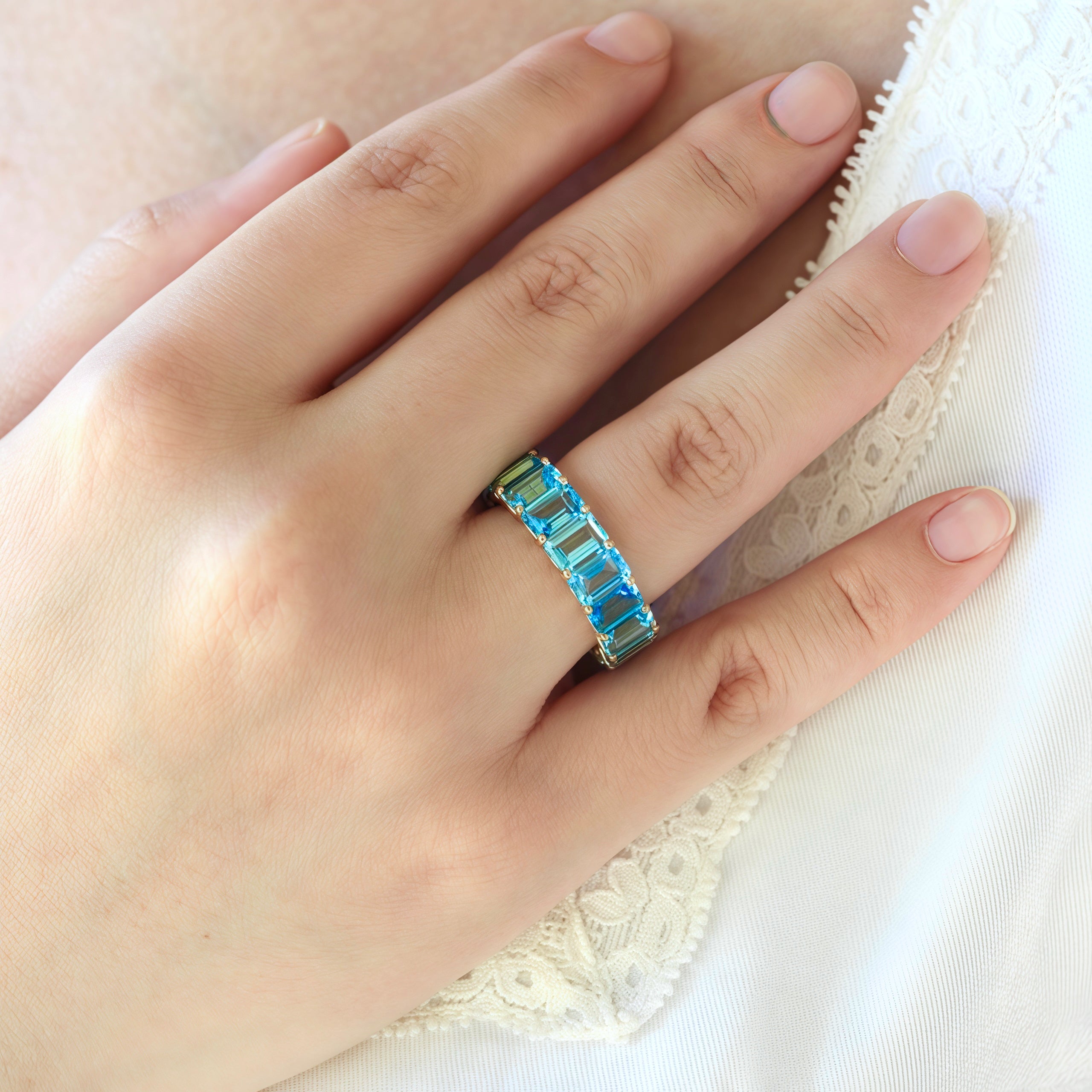 Nora Emerald-Cut Topaz Eternity Ring