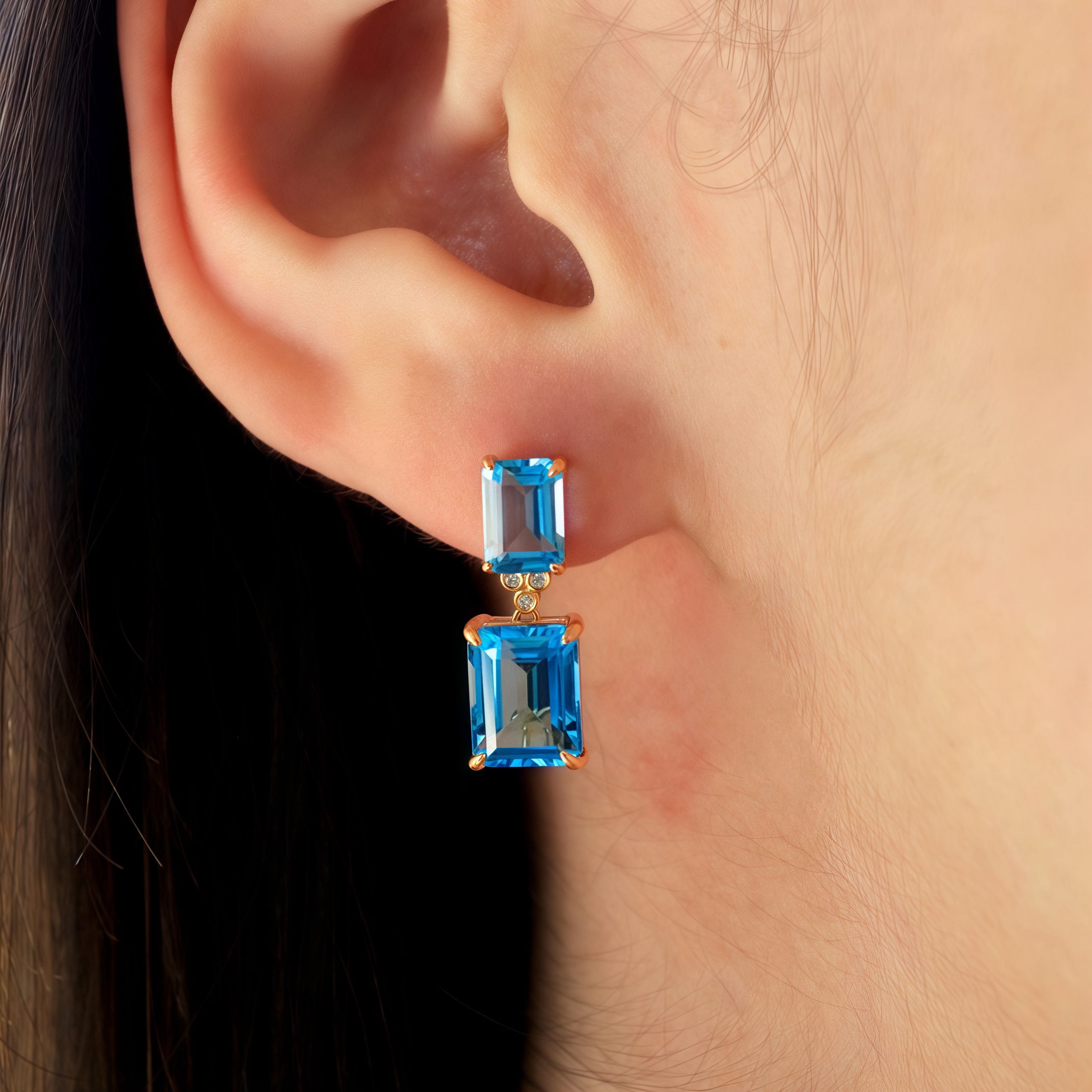 Divina Emerald-Cut Topaz Diamond Drop Earrings