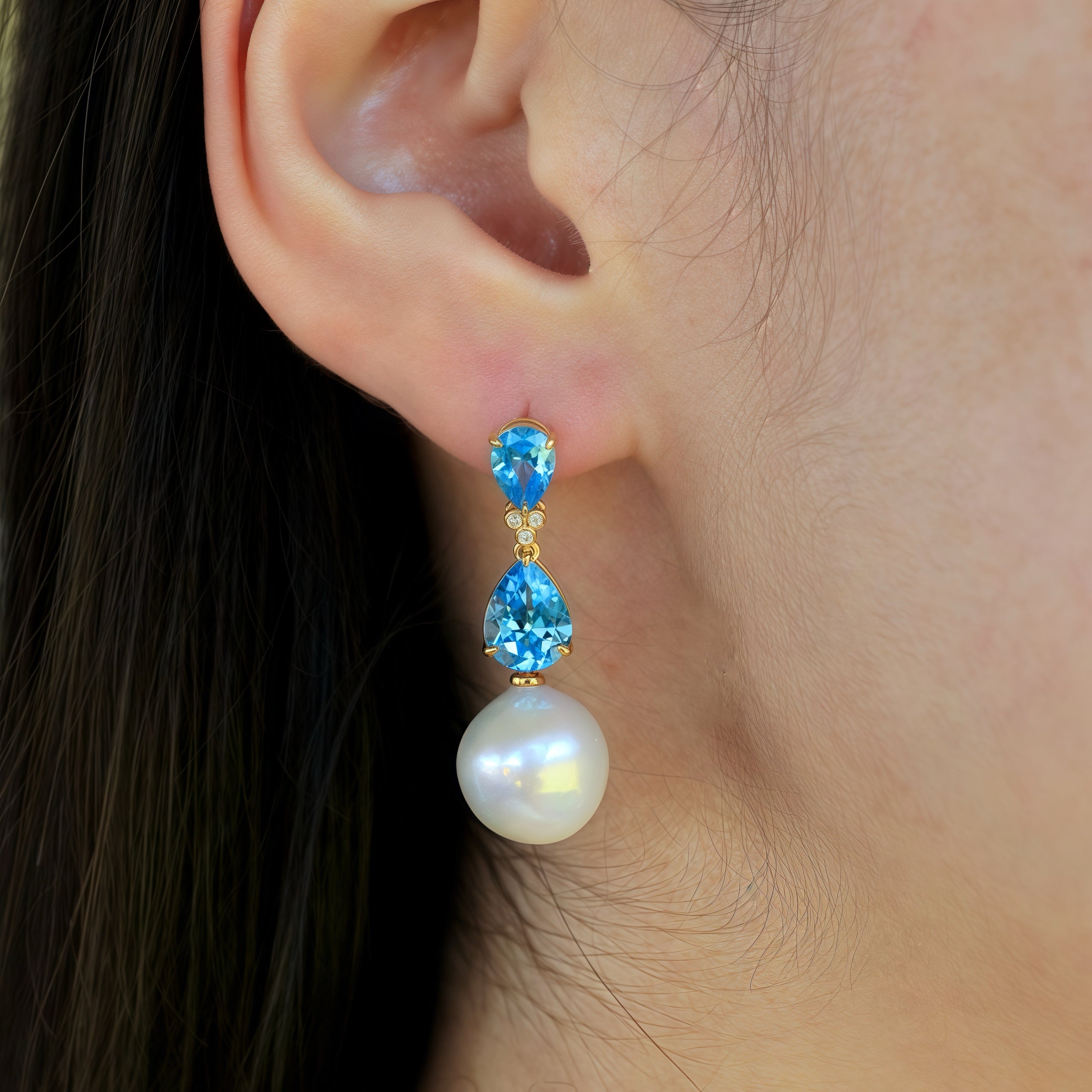 Divina Pear Topaz Diamond Pearl Convertible Drop Earrings