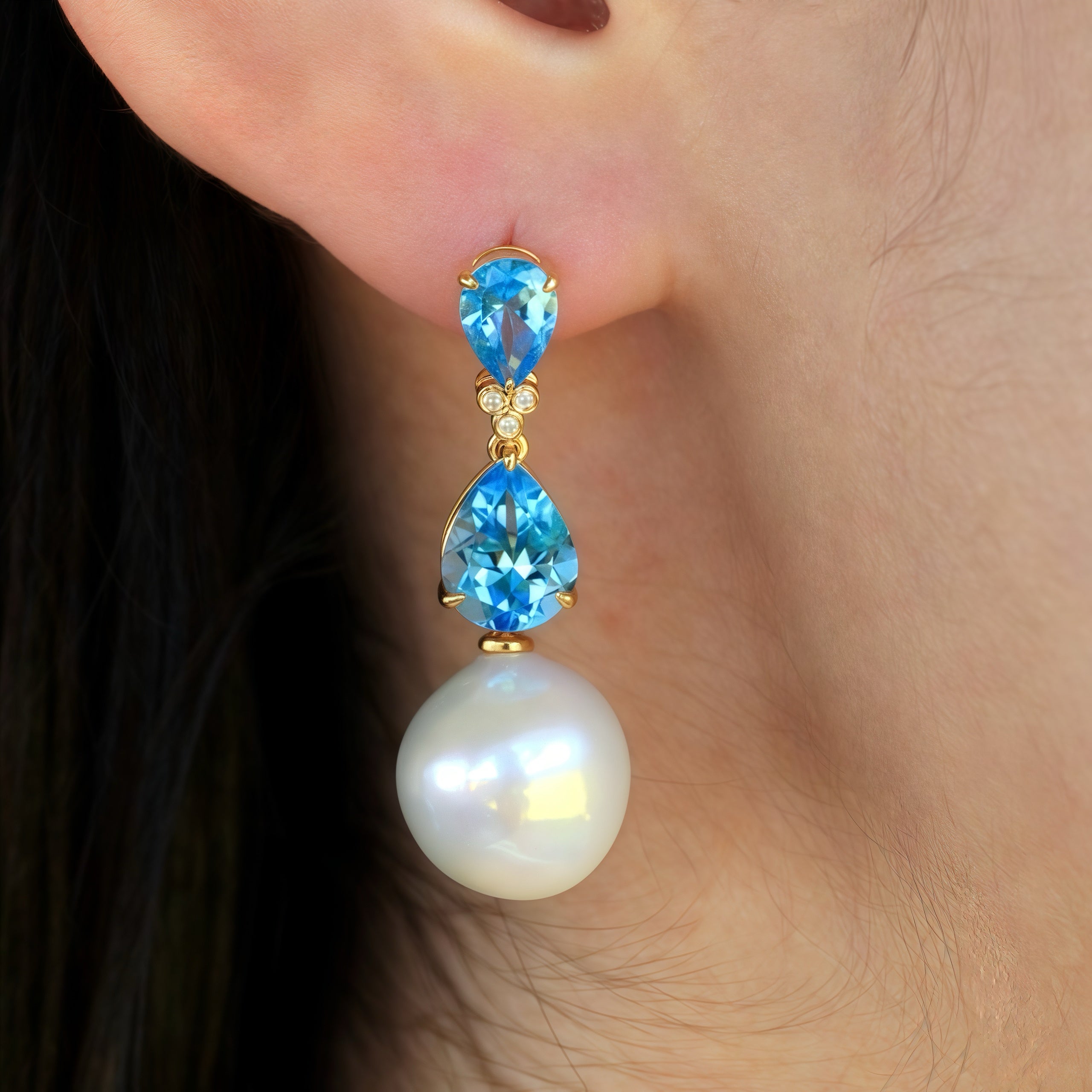 Divina Pear Topaz Diamond Pearl Convertible Drop Earrings