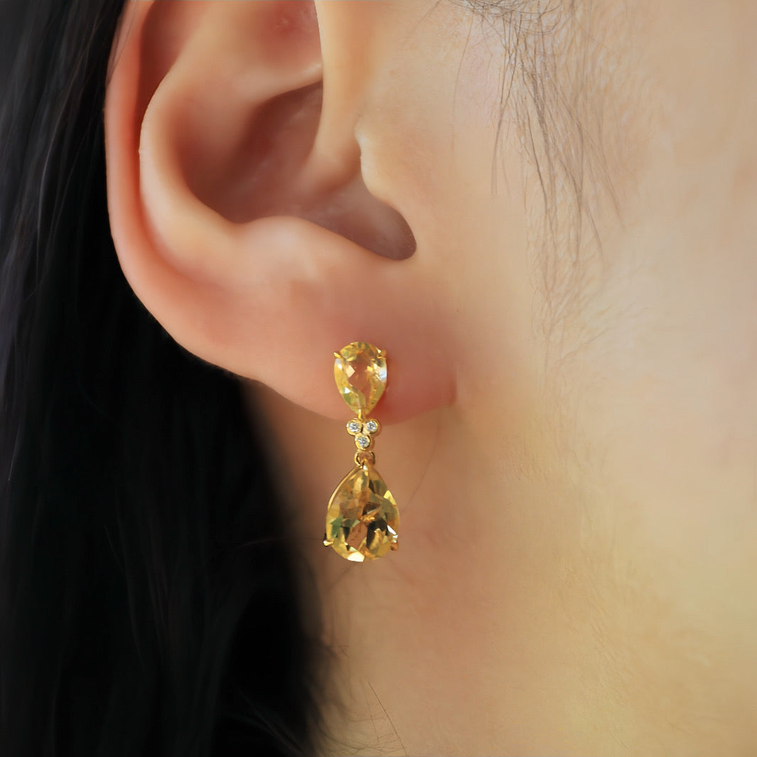 Divina Pear Citrine Diamond Pearl Convertible Drop Earrings