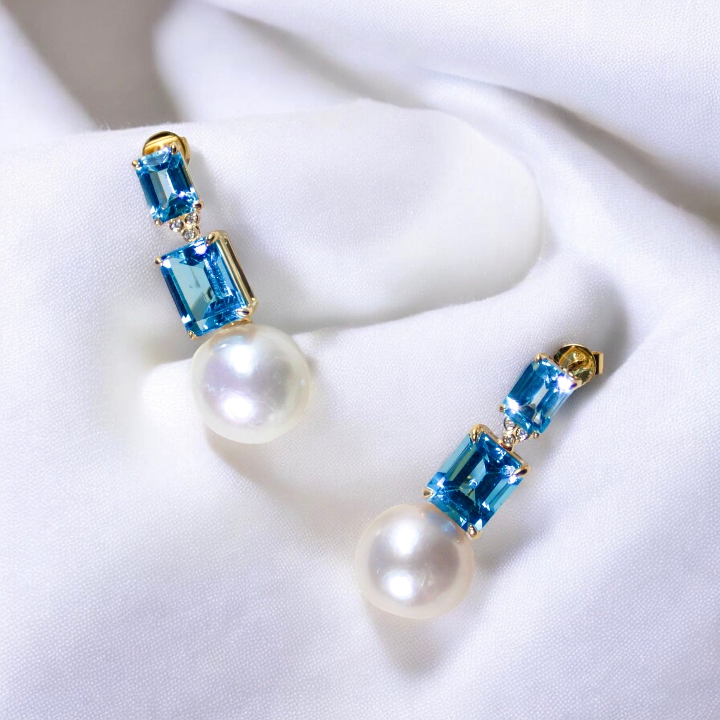 Divina Emerald-Cut Topaz Diamond Pearl Convertible Drop Earrings