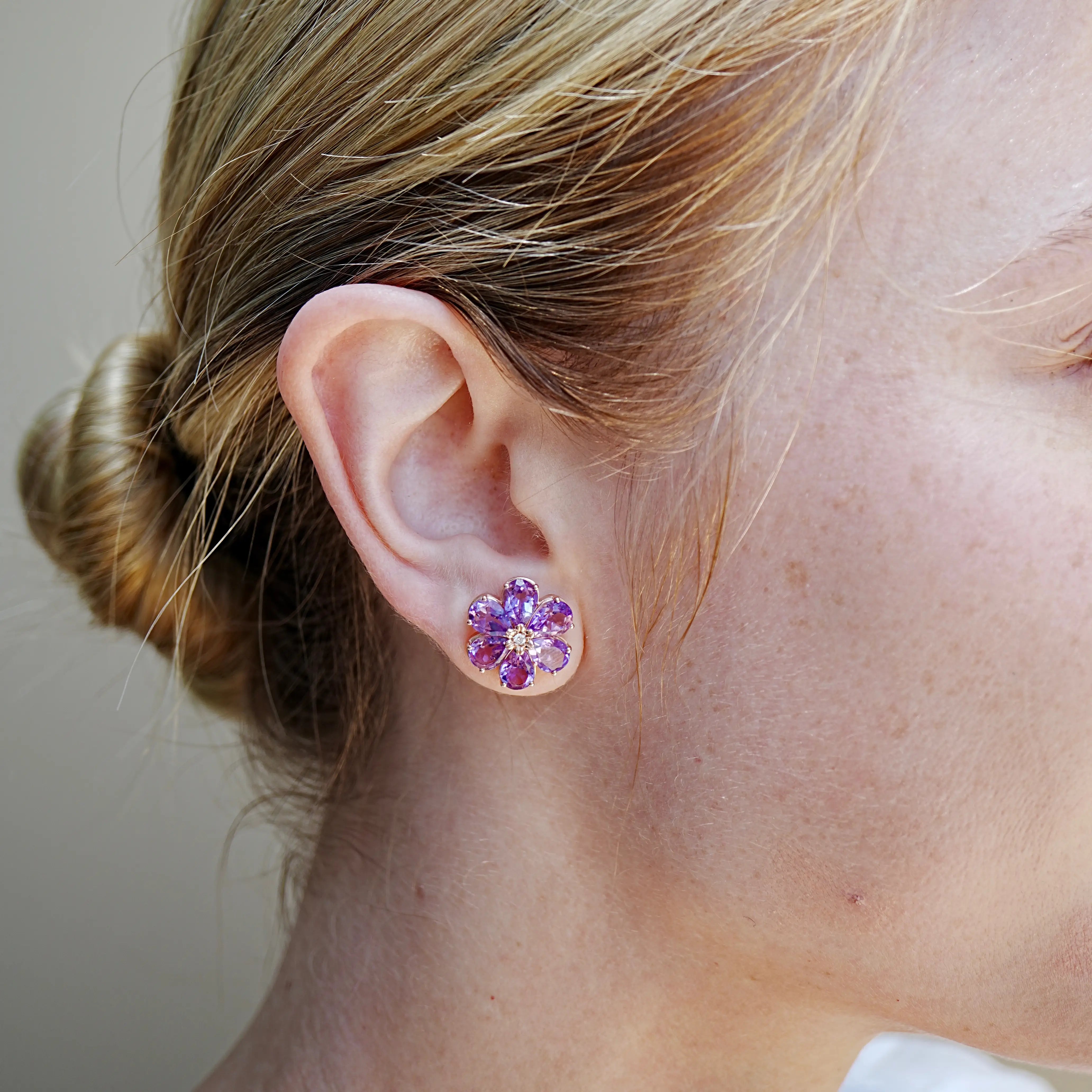 14k gold Nina Zhou x Kai Natural Amethyst Diamond Wildflower Earrings