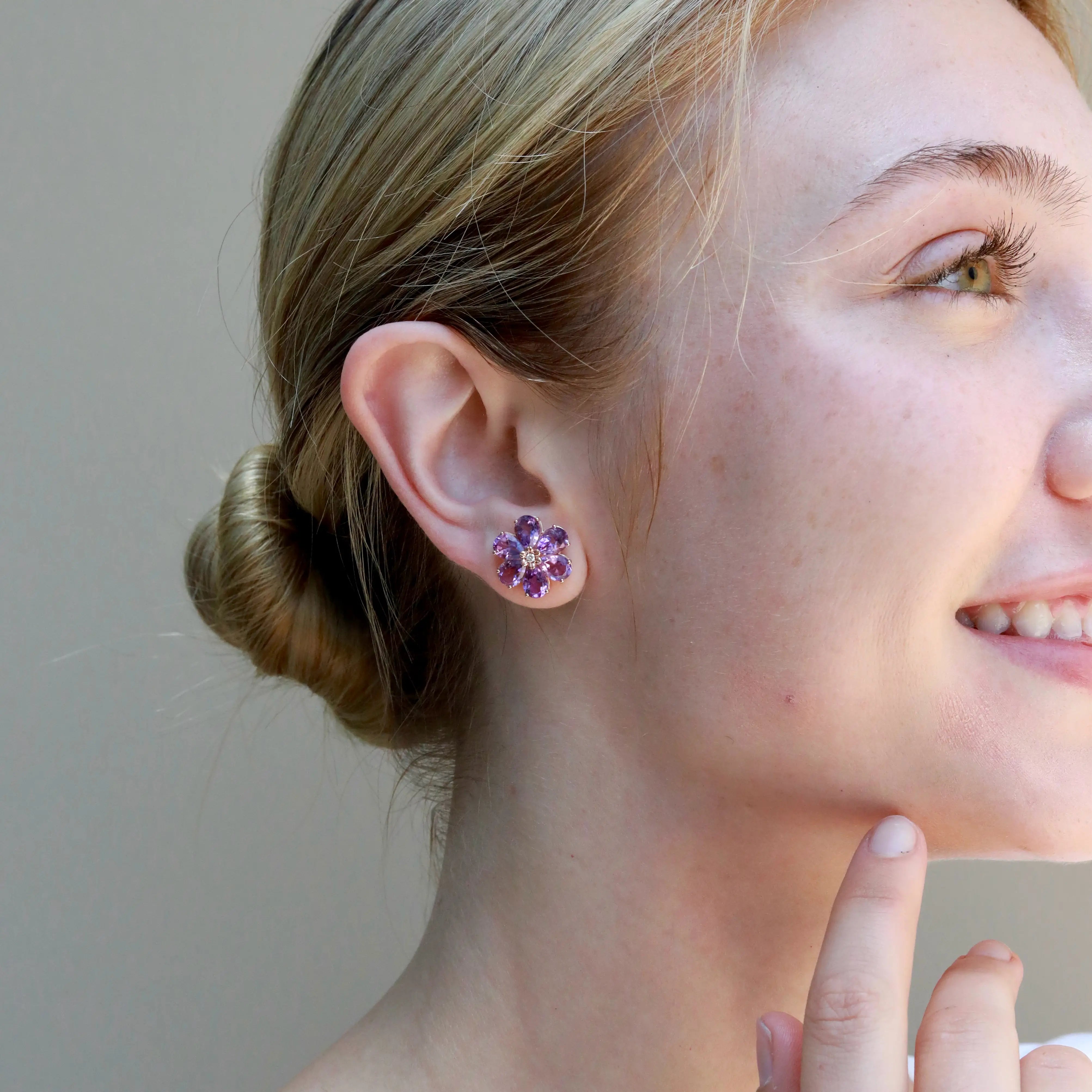 14k gold Nina Zhou x Kai Natural Amethyst Diamond Wildflower Earrings