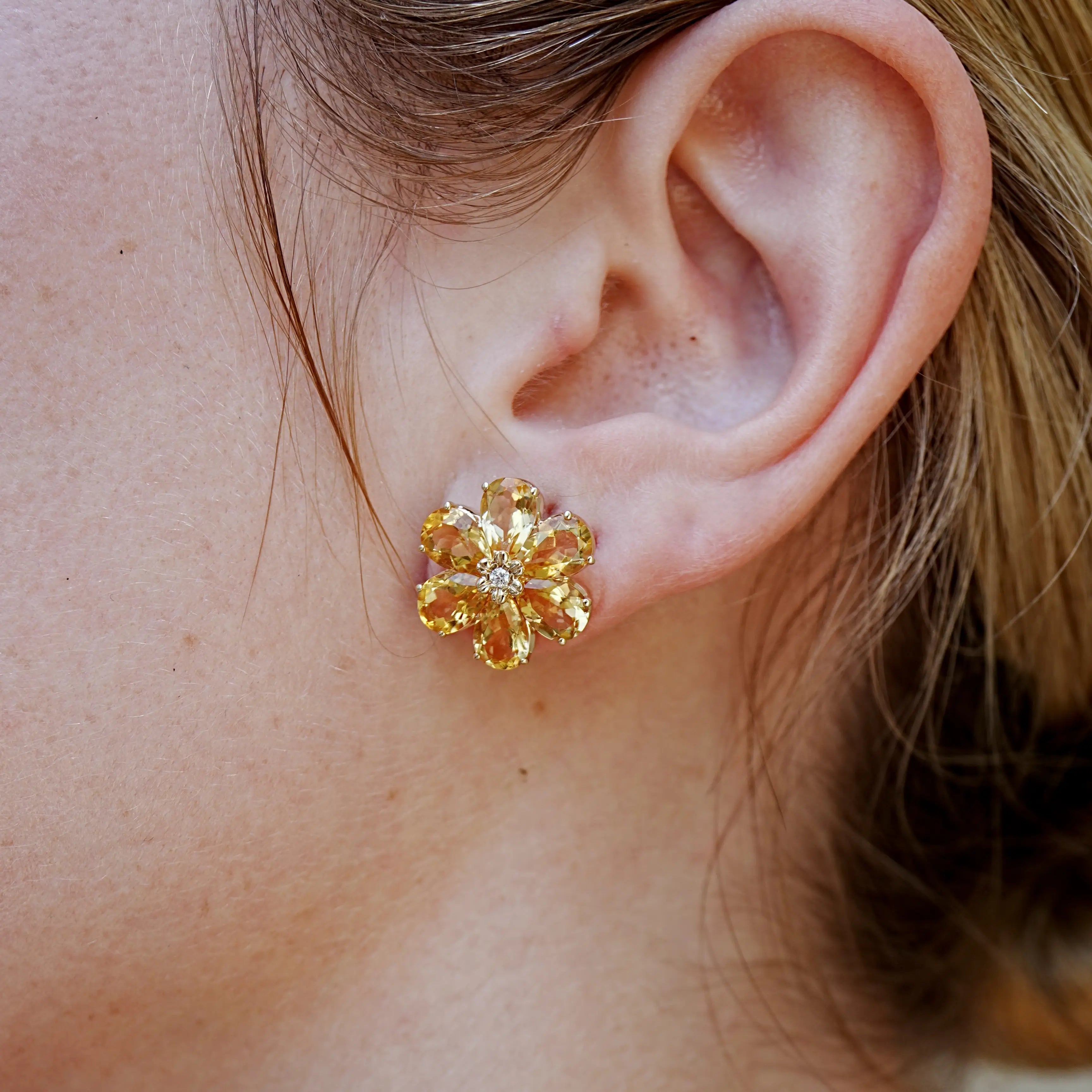 Nina Zhou x Kai Natural Citrine Diamond Wildflower Earrings in 14k gold