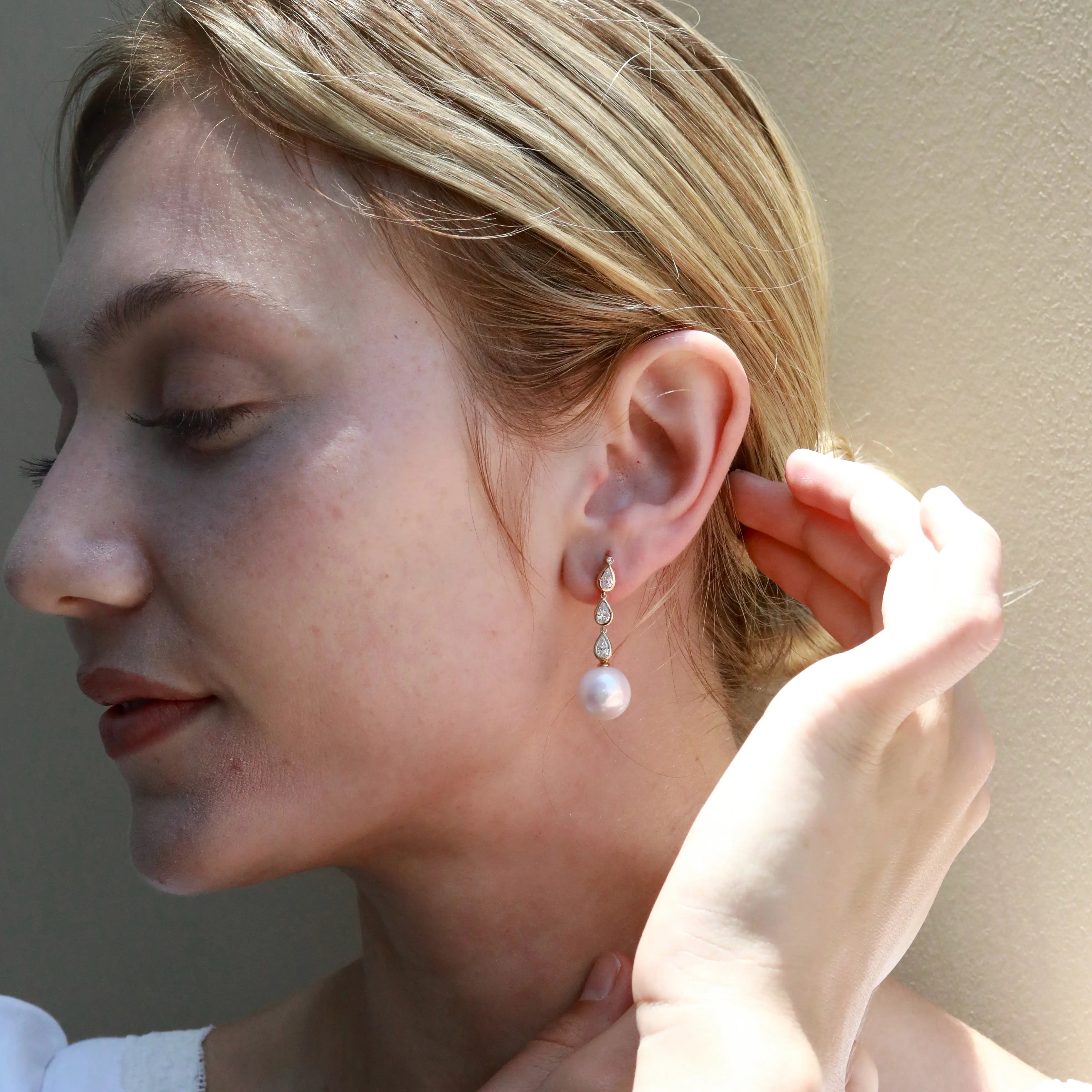 Venus Tears Lab Grown Diamond Pearl Convertible Drop Earrings 14k yellow gold