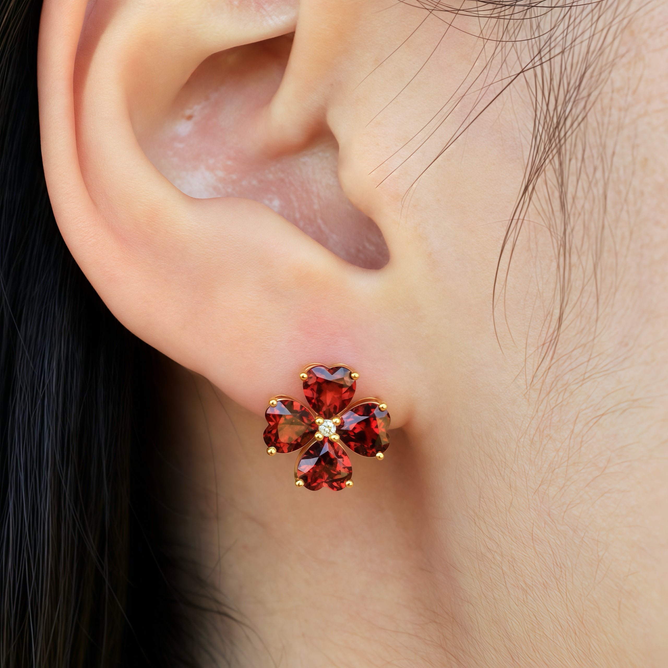 Felicia Garnet Diamond Clover Earrings