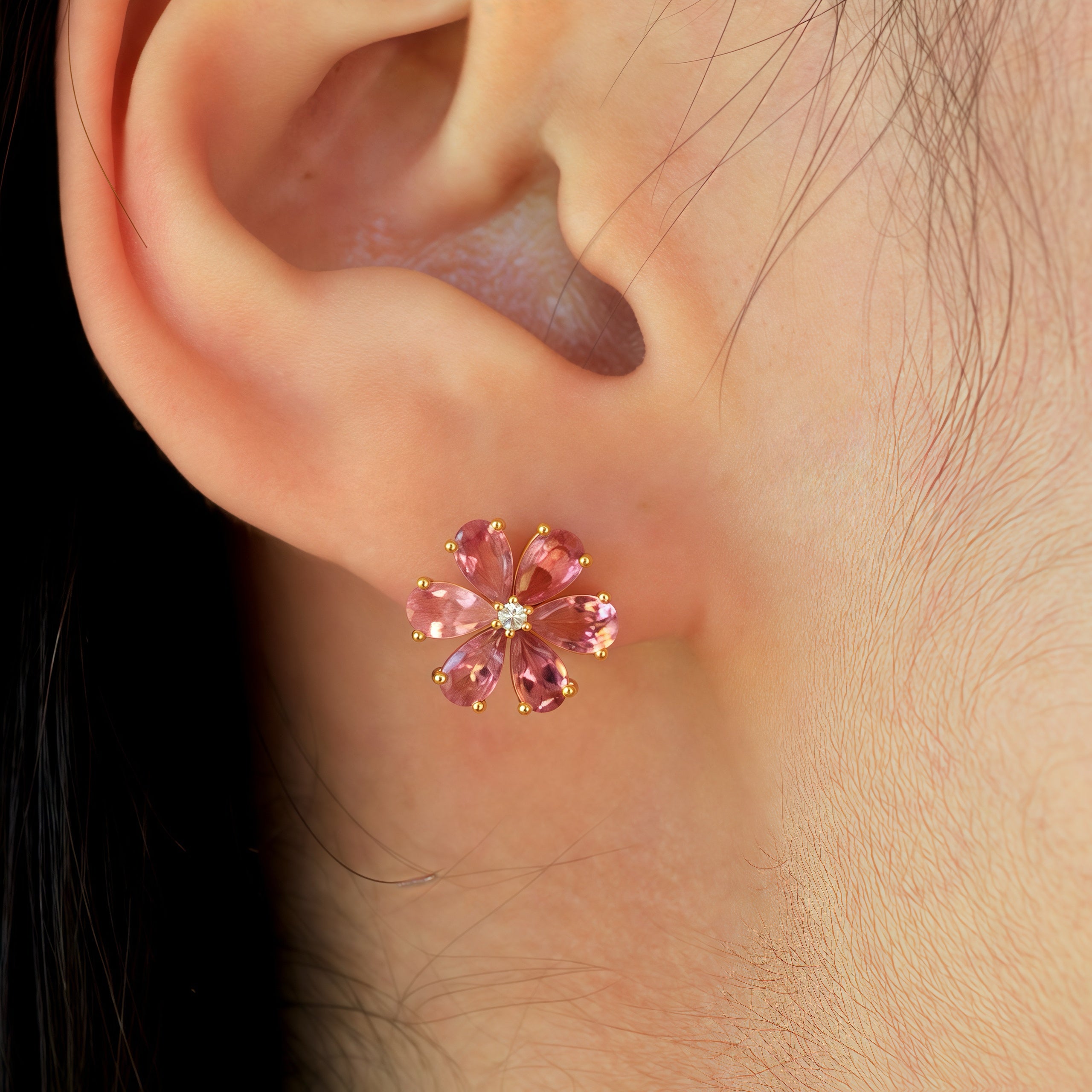 Flora Blossom Pink Tourmaline Diamond Baroque Pearl Convertible Drop Earrings