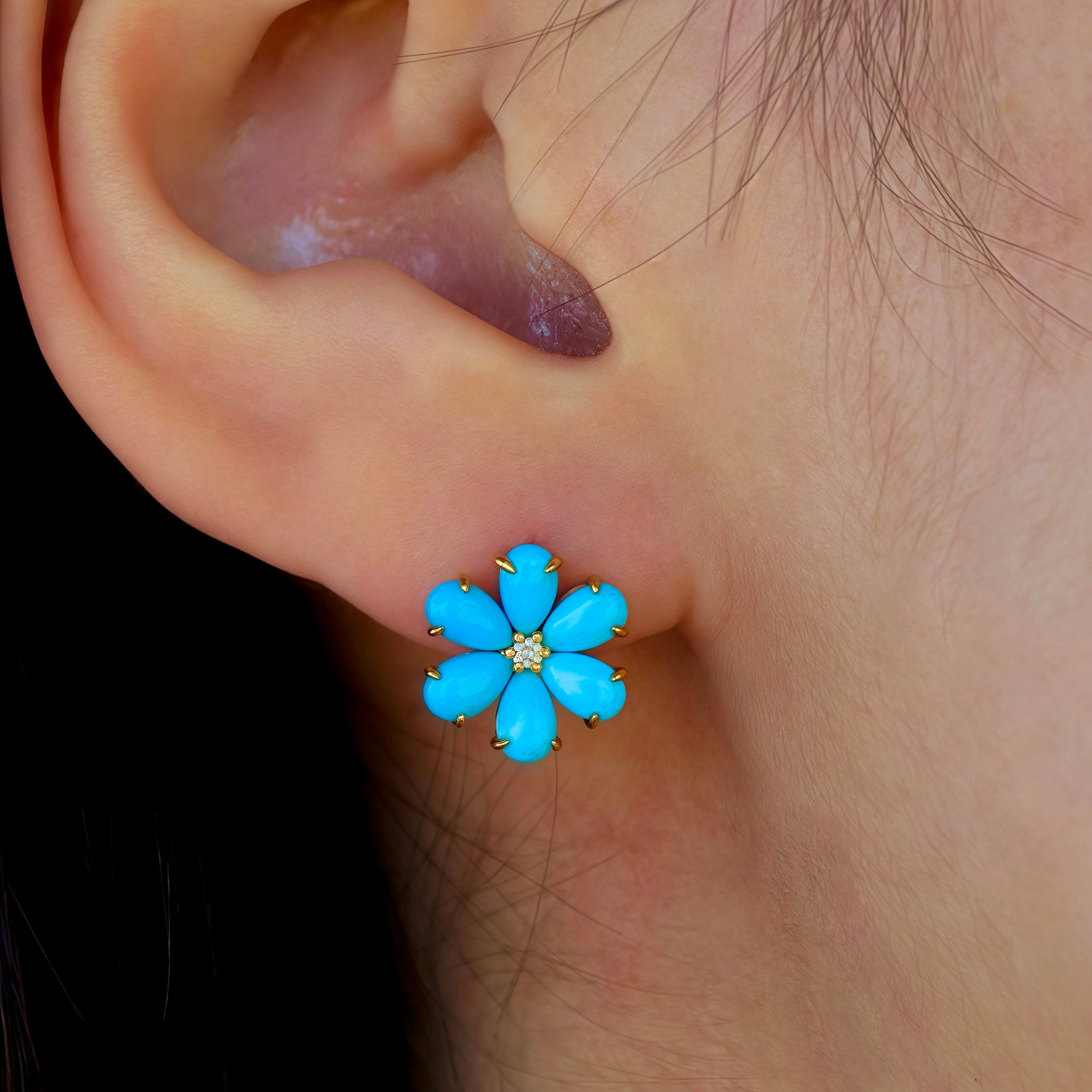 Flora Blossom Turquoise Diamond Pearl Convertible Drop Earrings