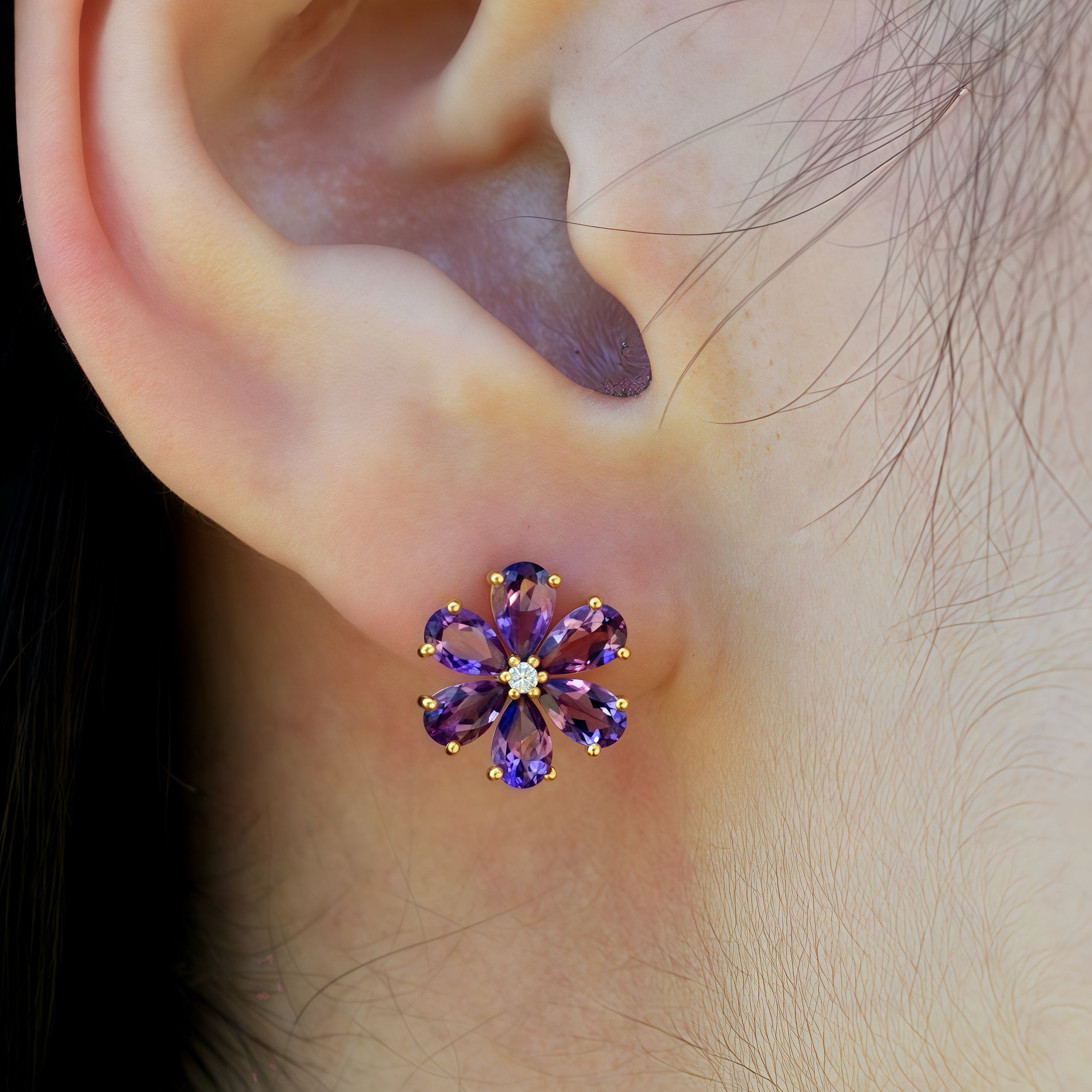 Flora Blossom Amethyst Diamond Earrings