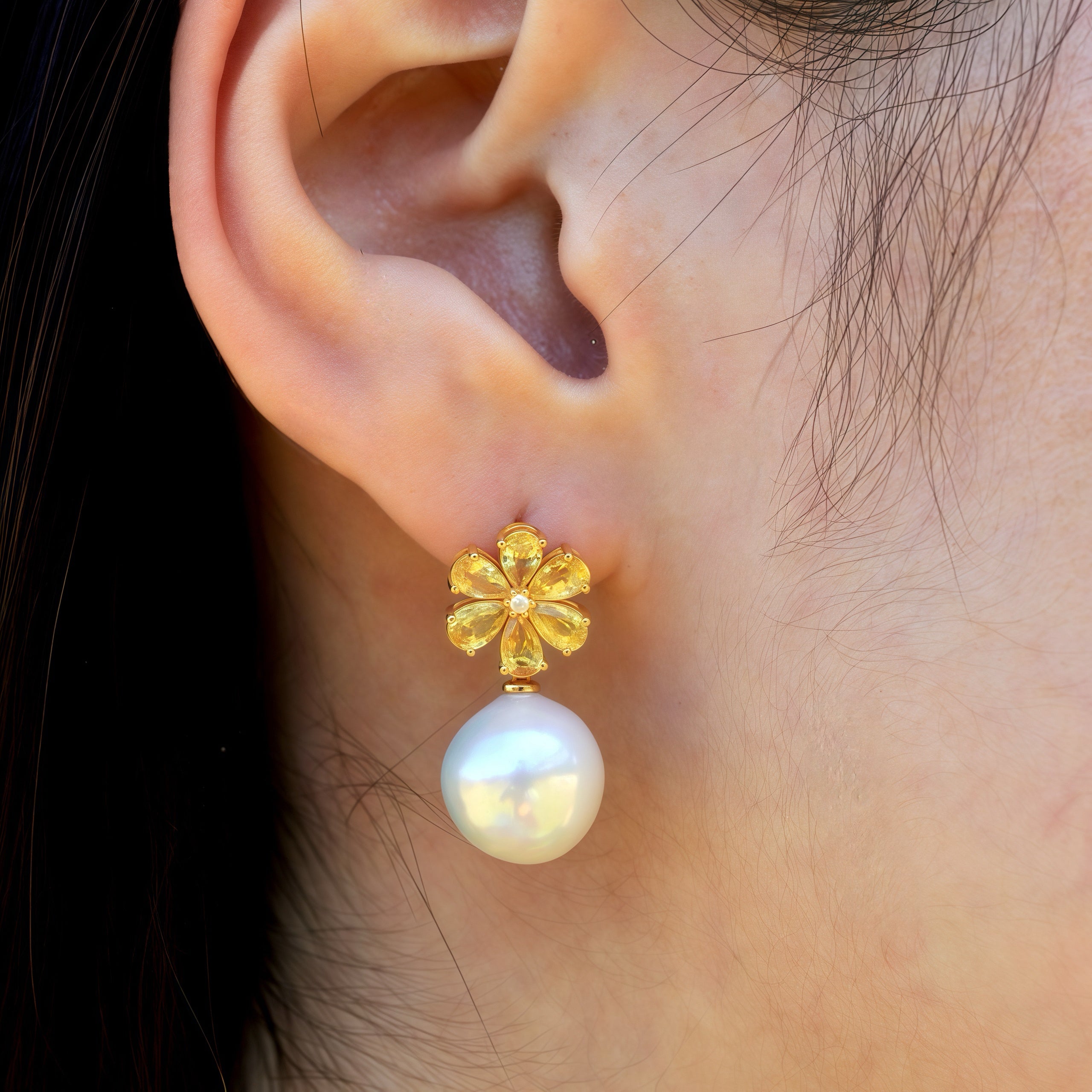 Flora Blossom Yellow Sapphire Diamond Pearl Convertible Drop Earrings