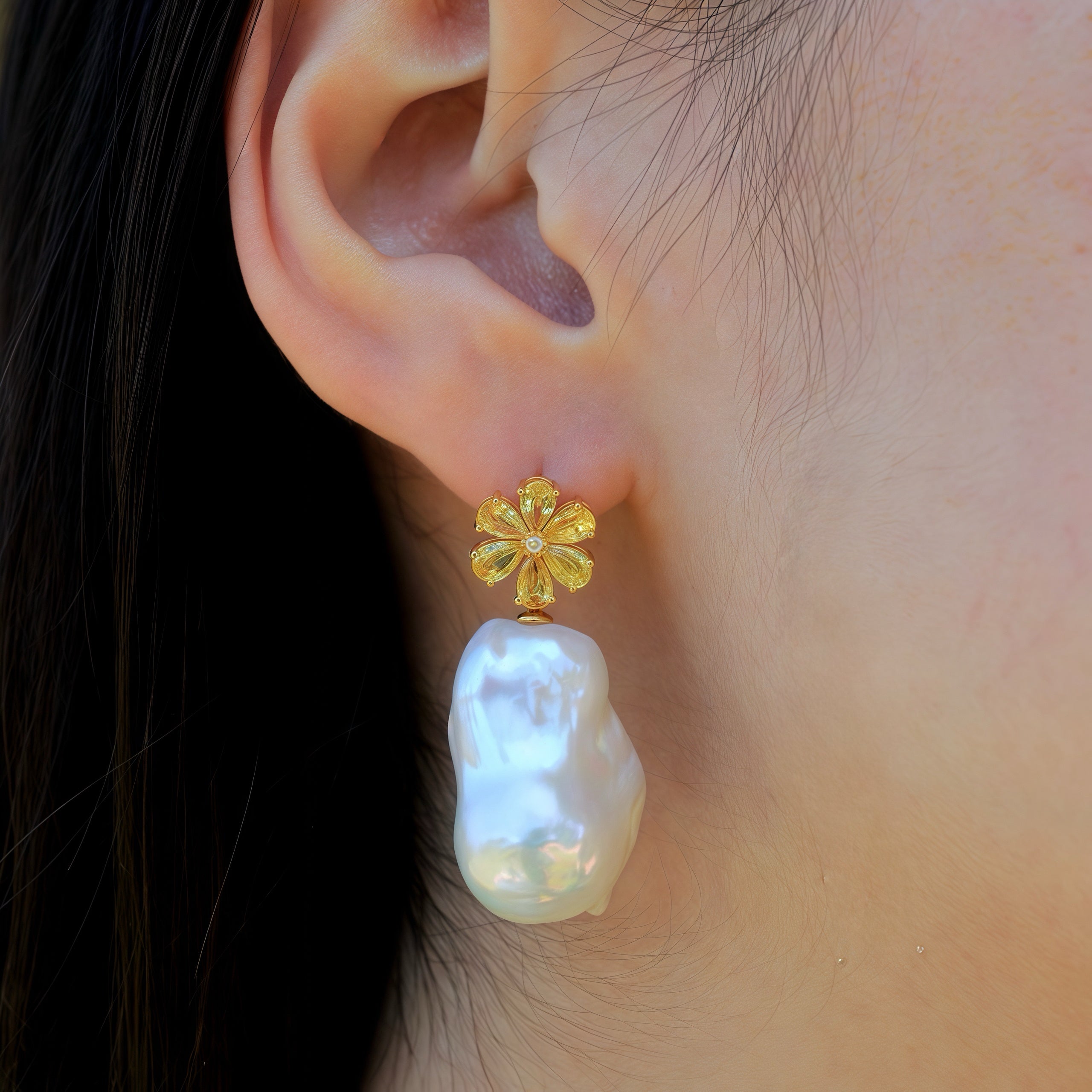 Flora Blossom Yellow Sapphire Diamond Baroque Pearl Convertible Drop Earrings