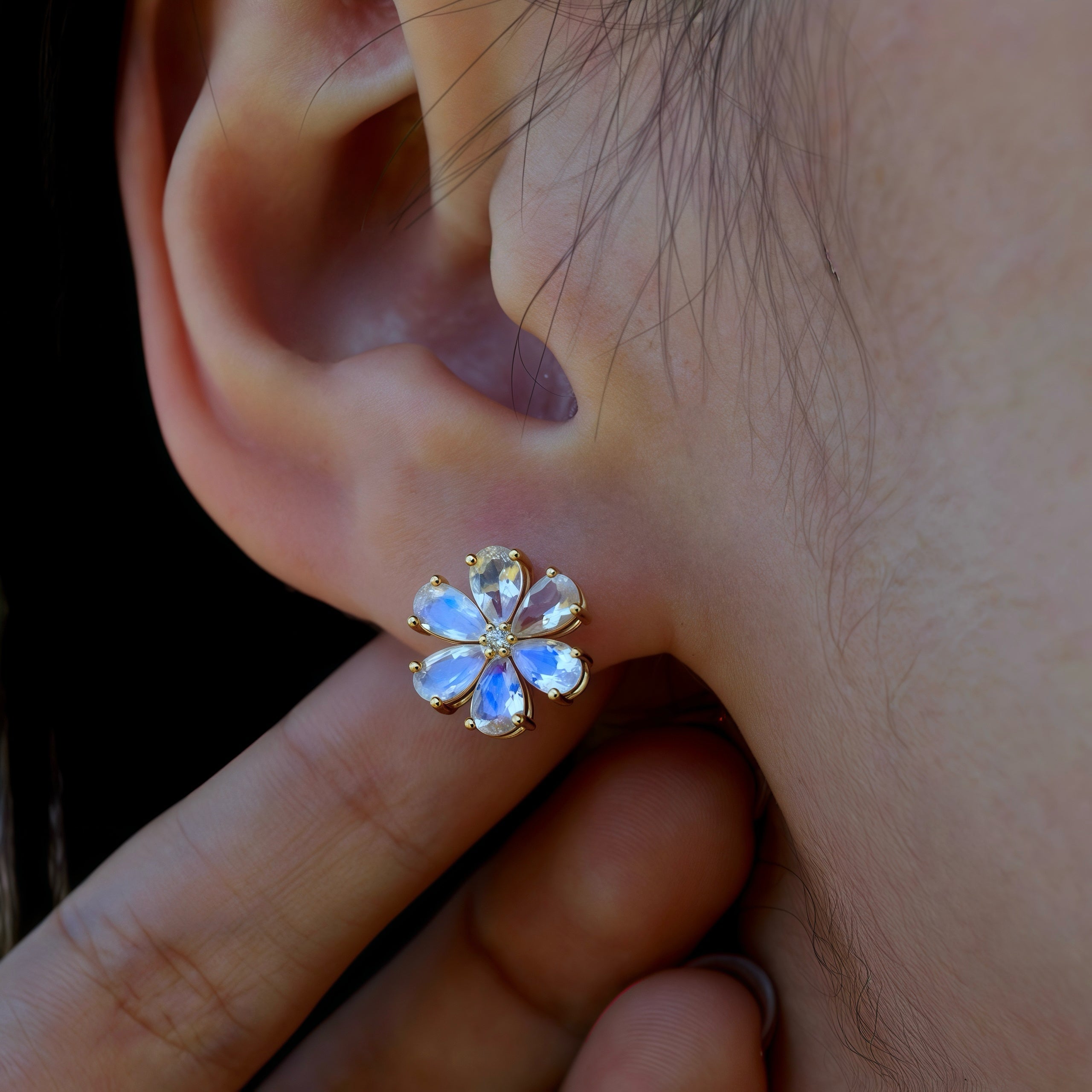 Flora Blossom Moonstone Diamond Earrings