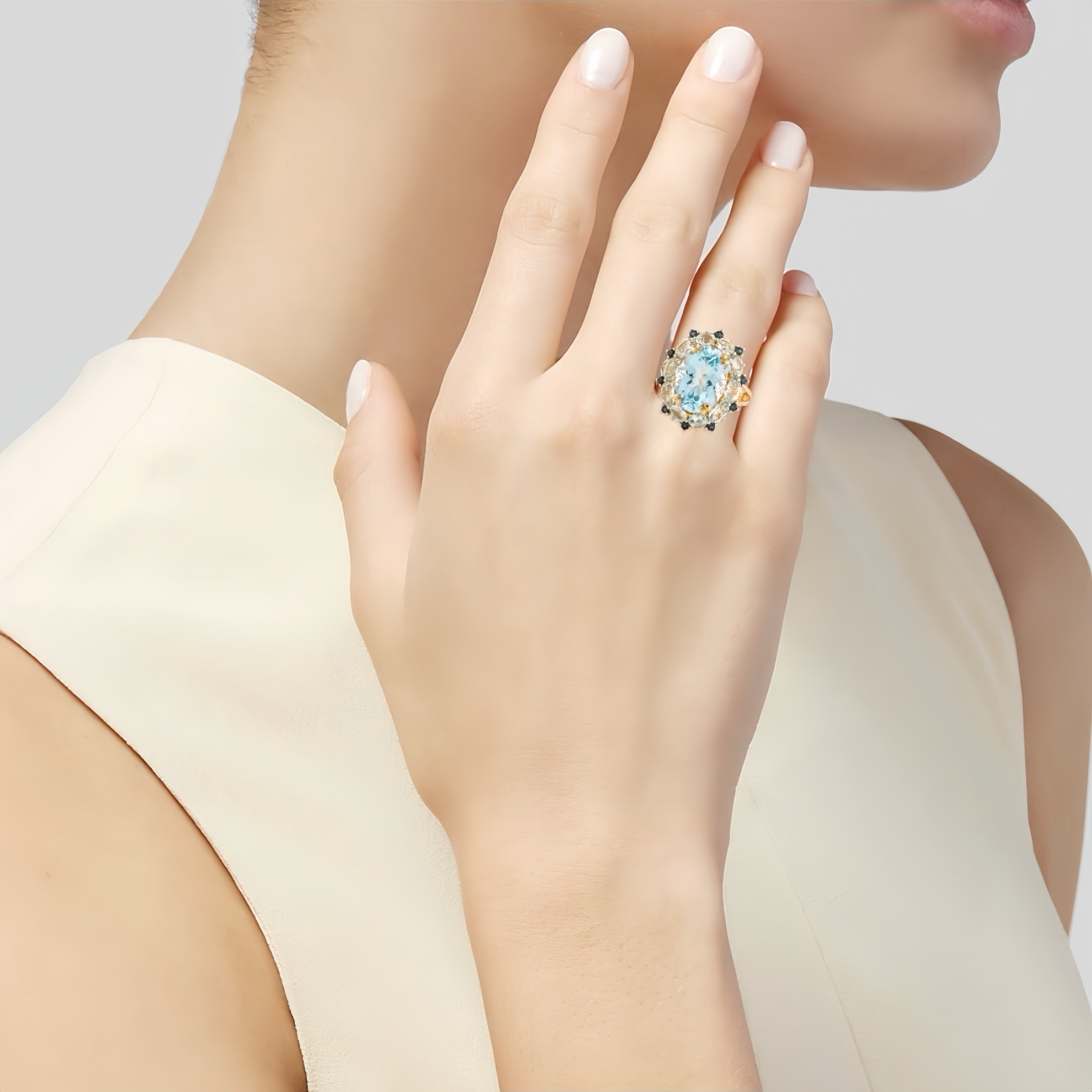 Mira Blue Topaz Aquamarine Sapphire Cluster Ring