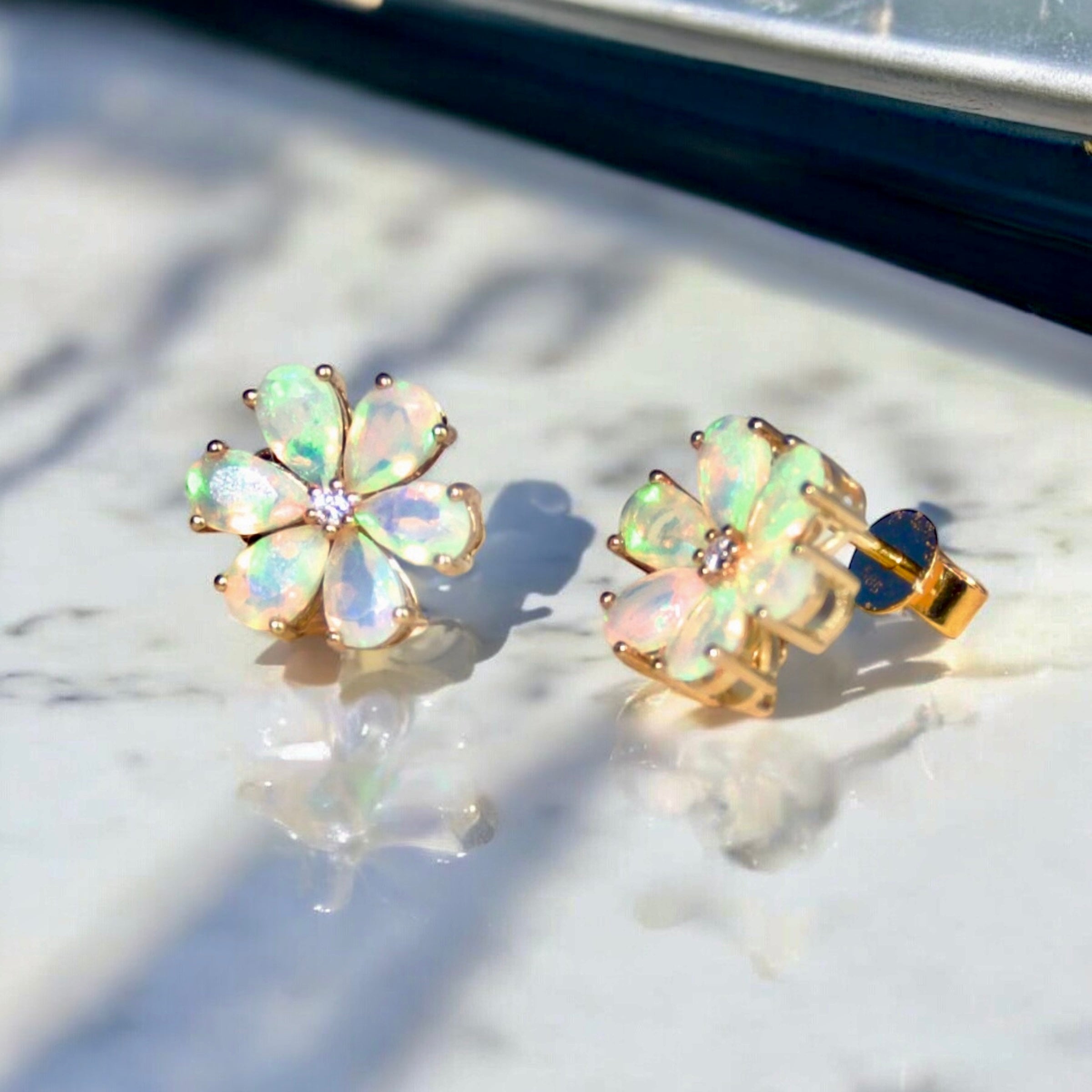 Flora Blossom Opal Diamond Earrings