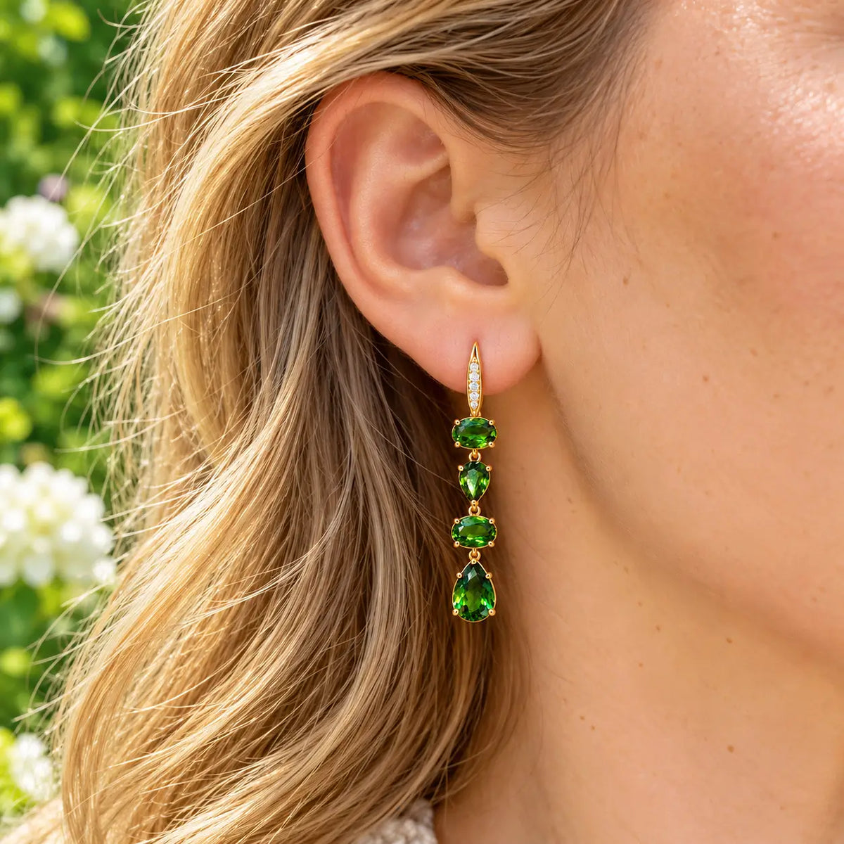 Garden Melody 4.51 ctw Natural Green Tourmaline & Diamond Drop Earrings (One-of-a-Kind)