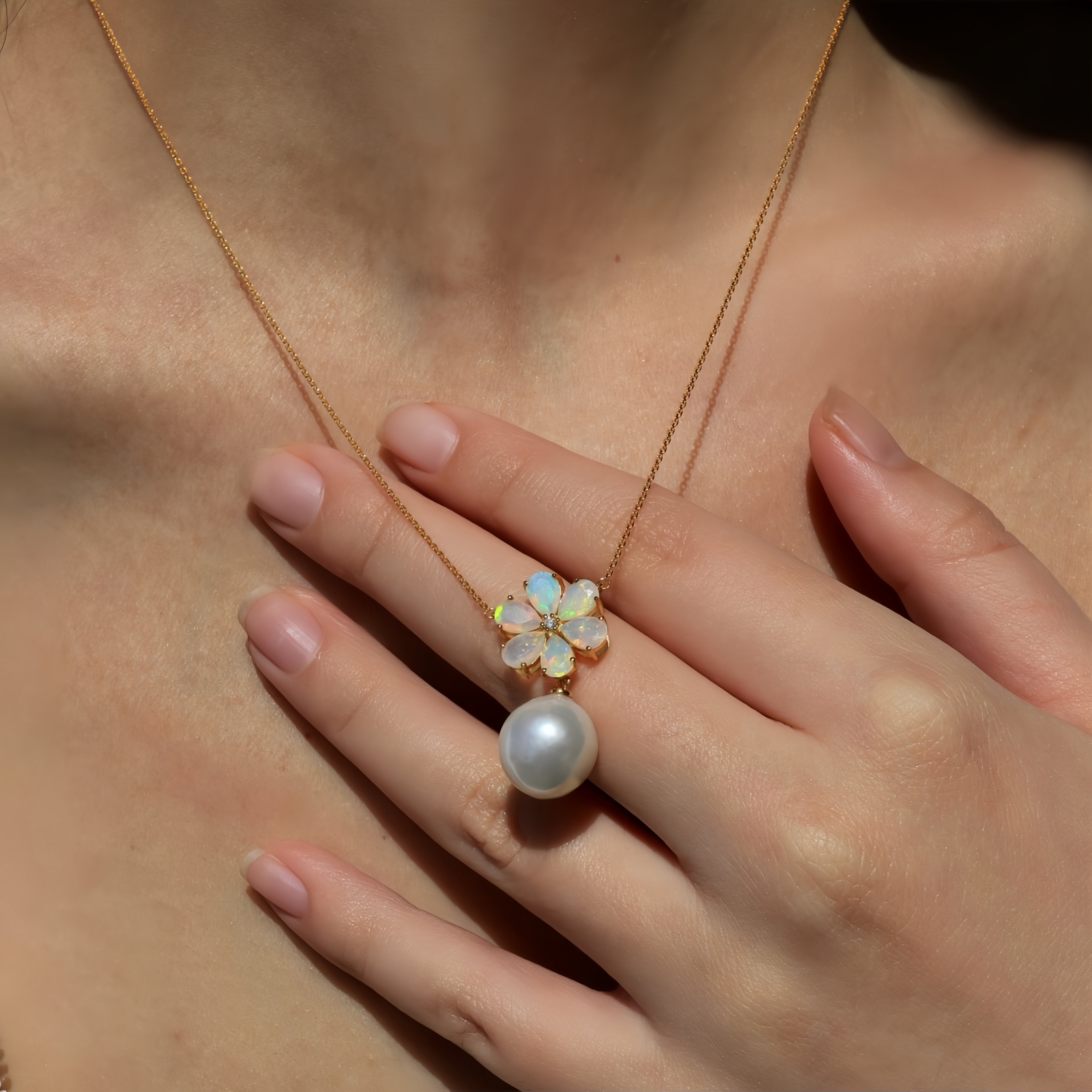 Flora Blossom Opal Diamond Pearl Convertible Necklace