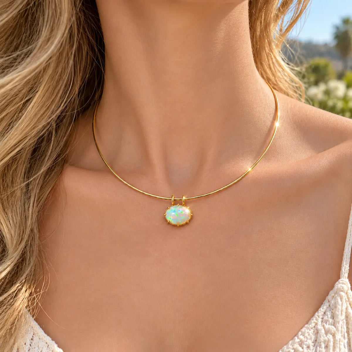 14k yellow gold Vivid Aura 8.61ct Natural Opal Collar Necklace (One-of-a-Kind)