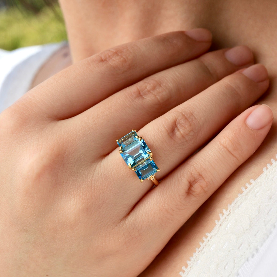 Fortune Topaz Diamond Three-Stone Ring