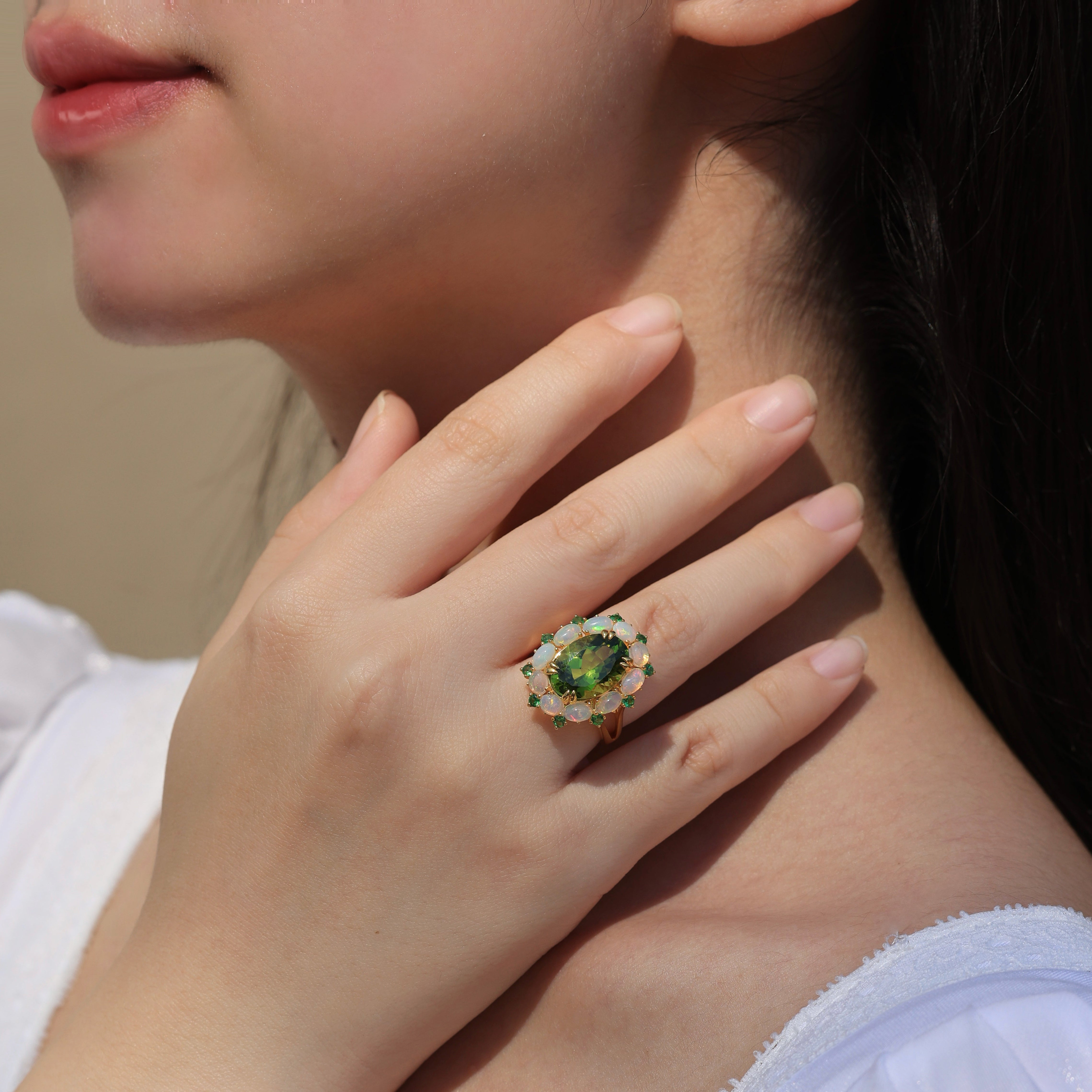 Mira Peridot Opal Tsavorite Cocktail Ring