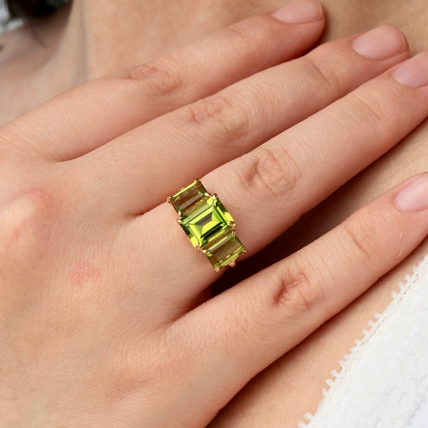Fortune Peridot Diamond Three-Stone Ring
