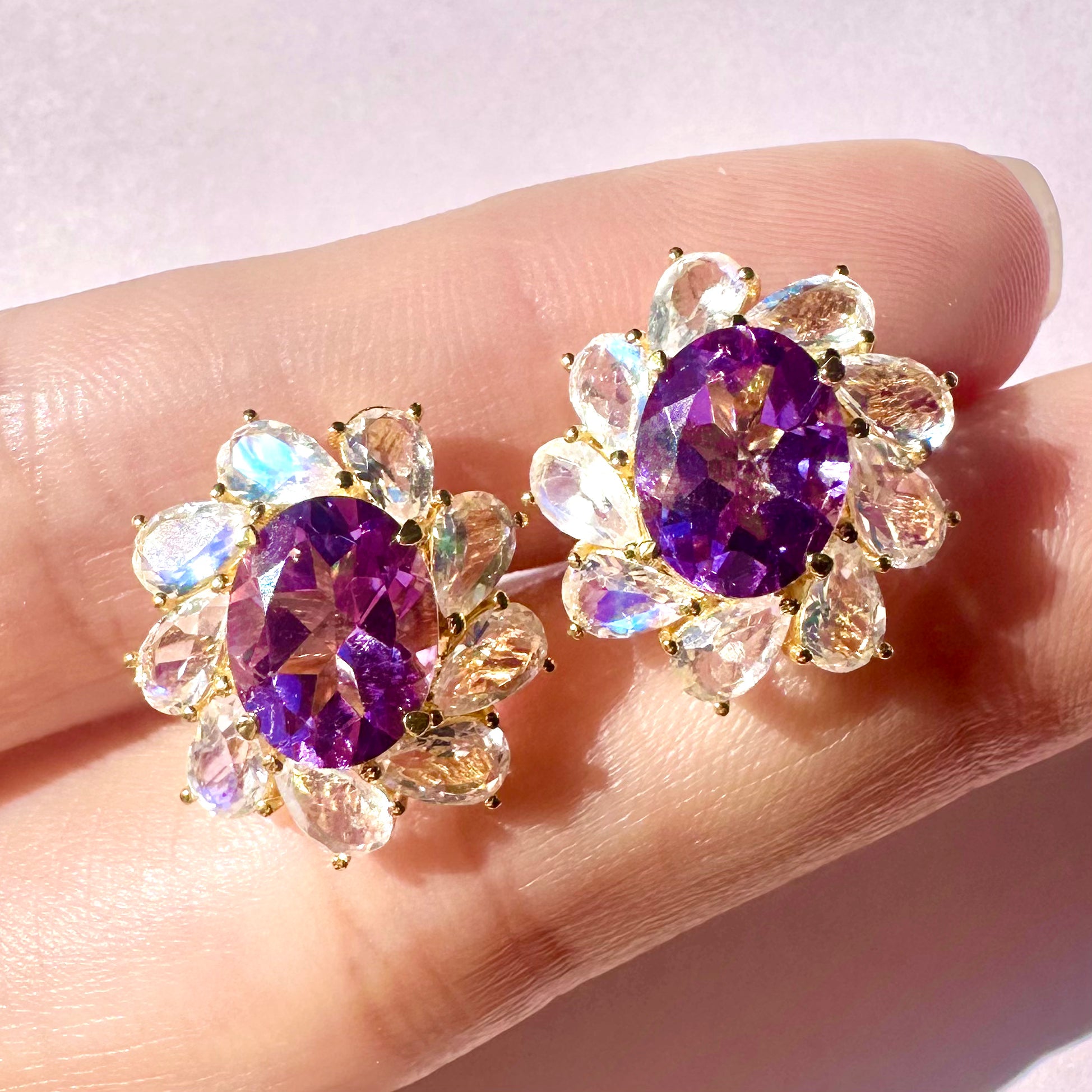 Mellissa Natural Amethyst Moonstone Ring 14k yellow gold