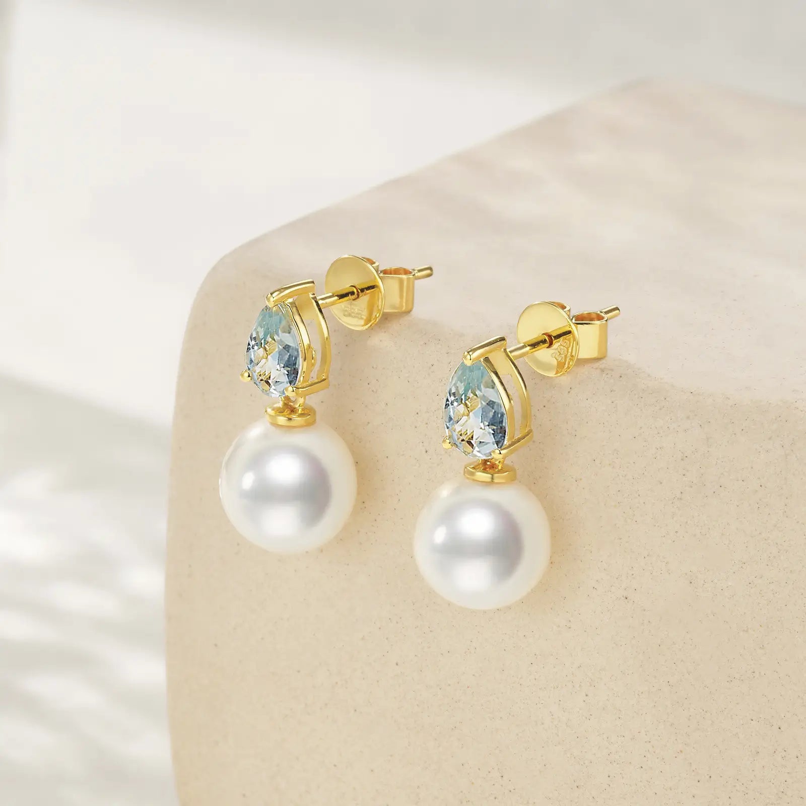 14k yellow gold Venus Tears natural Aquamarine & freshwater Pearl Convertible Earrings