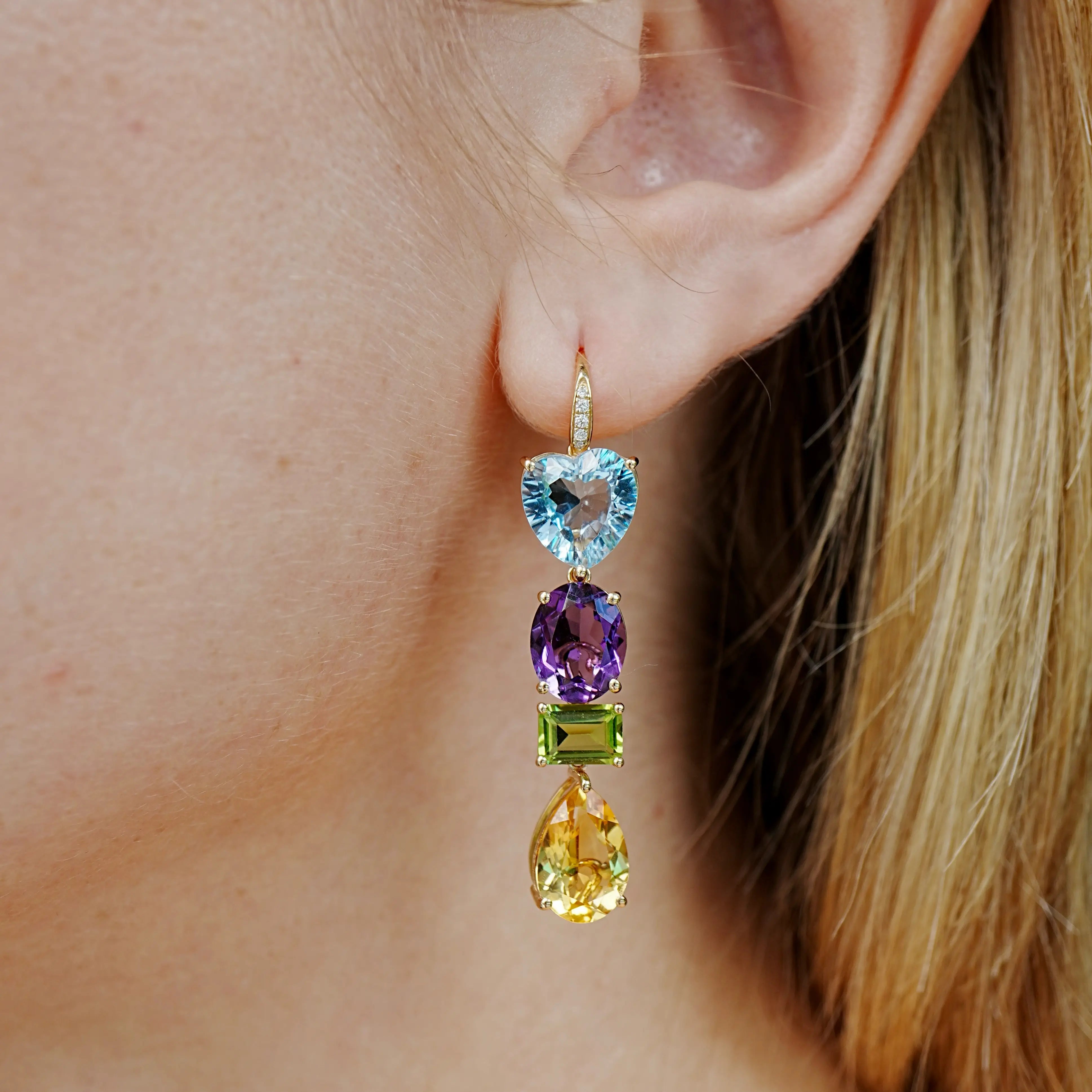 GemFusion Natural Topaz Amethyst Peridot Citrine Diamond Convertible Drop Earrings 14k yellow gold