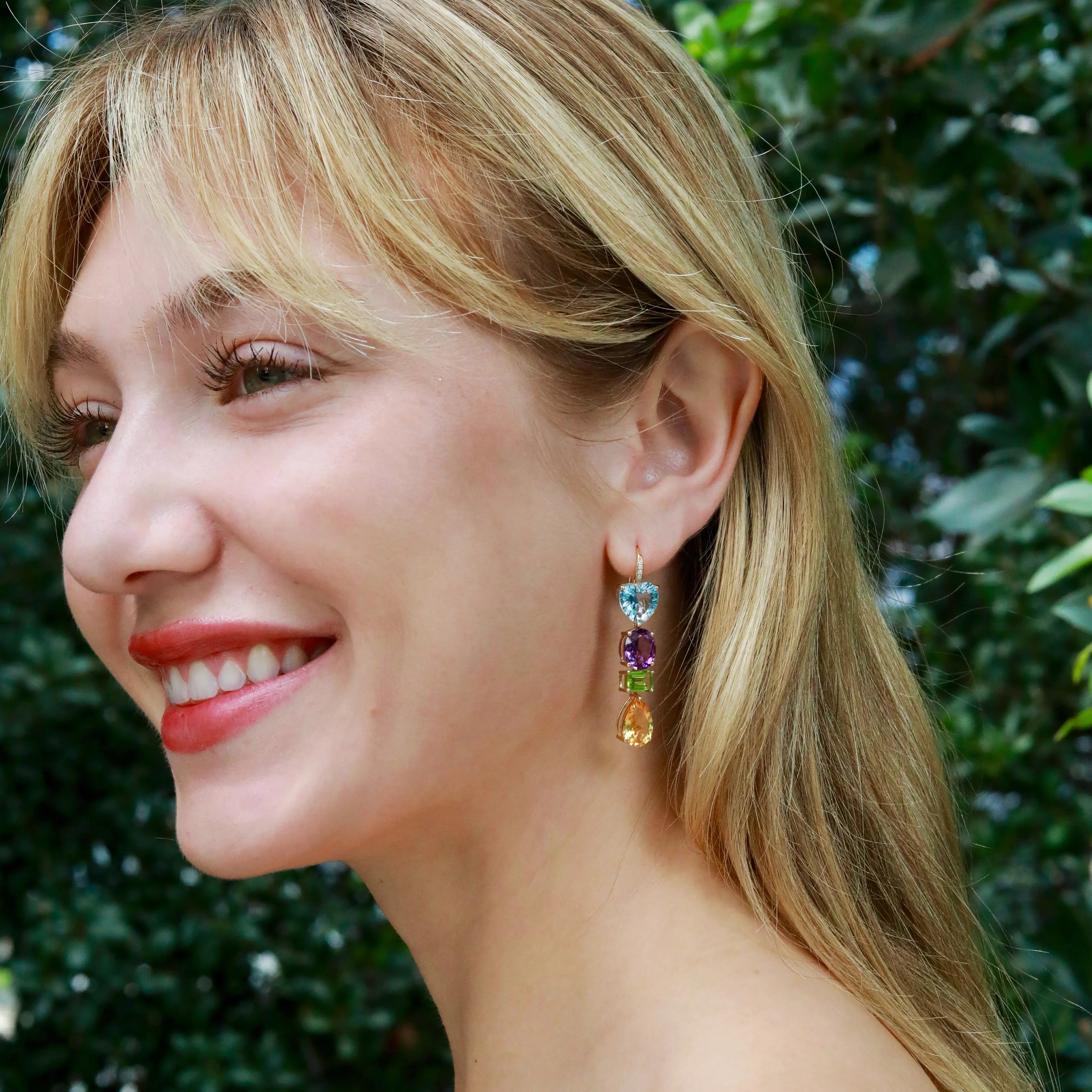 GemFusion Natural Topaz Amethyst Peridot Citrine Diamond Convertible Drop Earrings 14k yellow gold