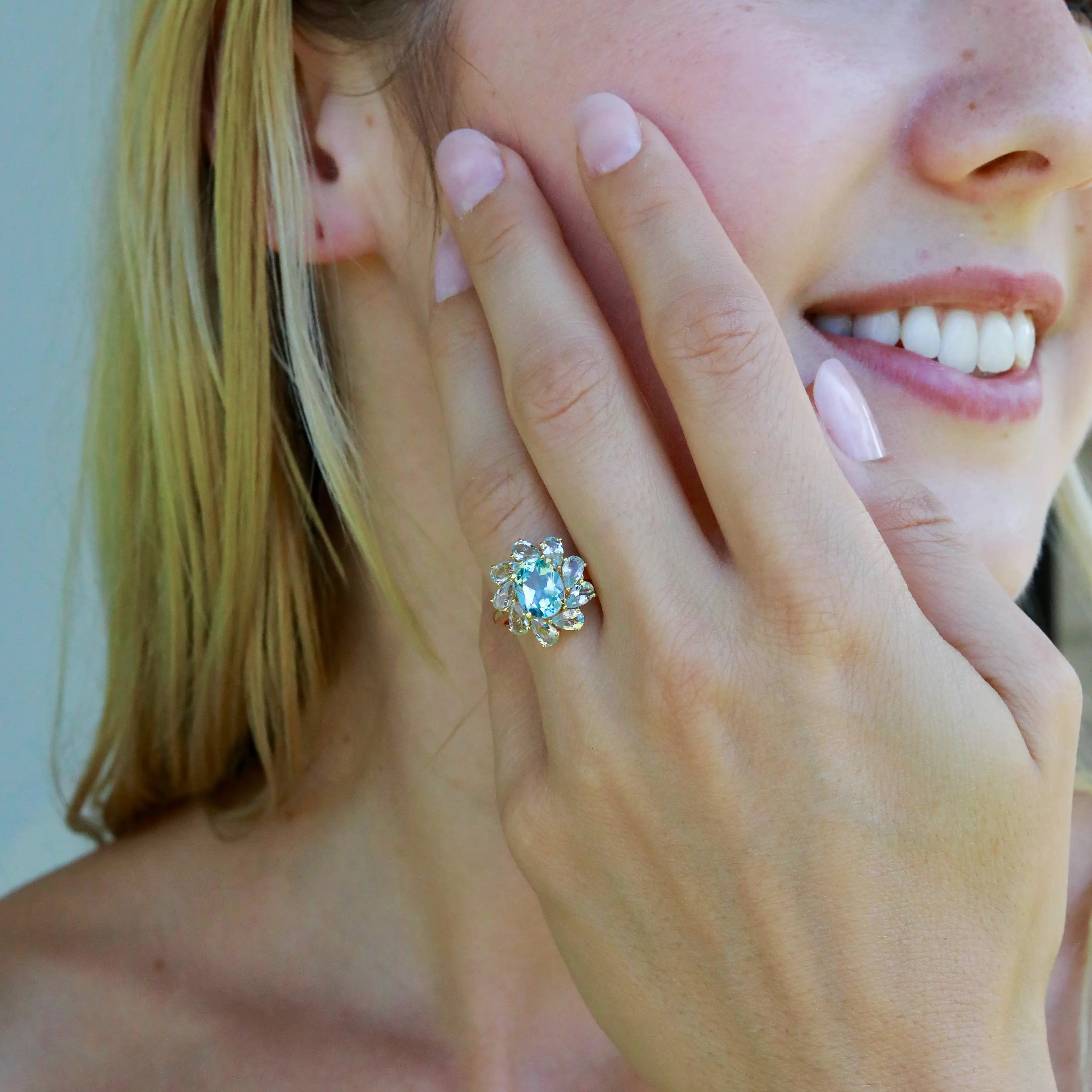 Mellissa Natural Blue Topaz Aquamarine Ring 14k yellow gold