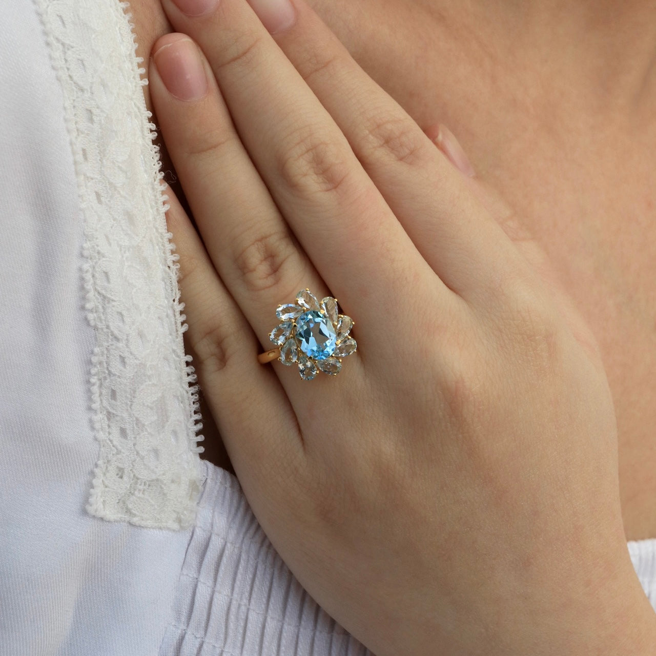 Mellissa Natural Blue Topaz Aquamarine Ring 14k yellow gold