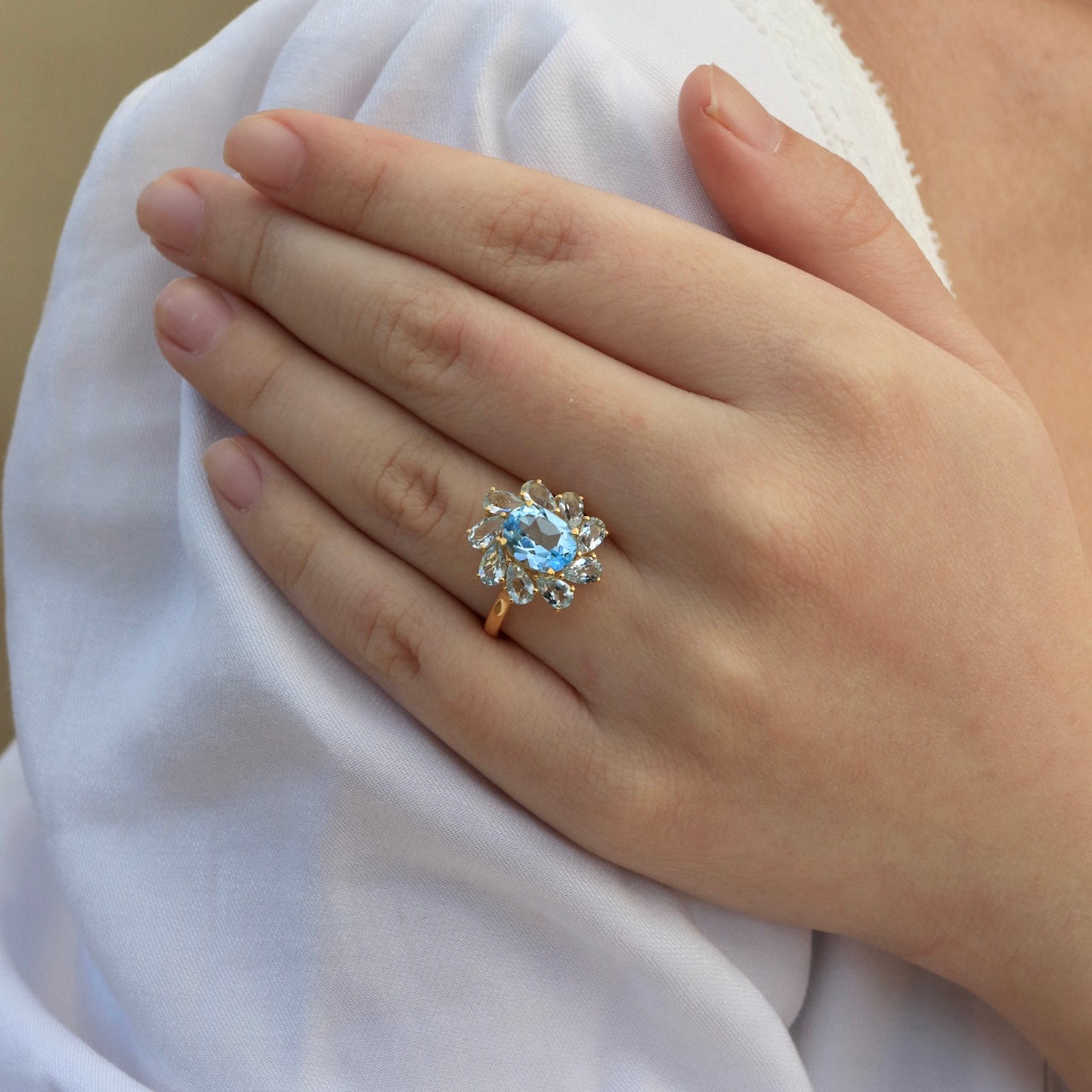 Mellissa Natural Blue Topaz Aquamarine Ring 14k yellow gold