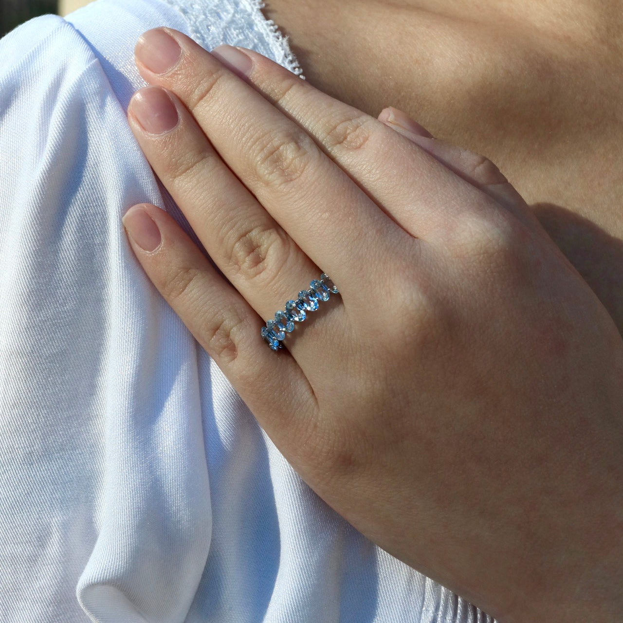 Nora Oval Aquamarine Eternity Ring