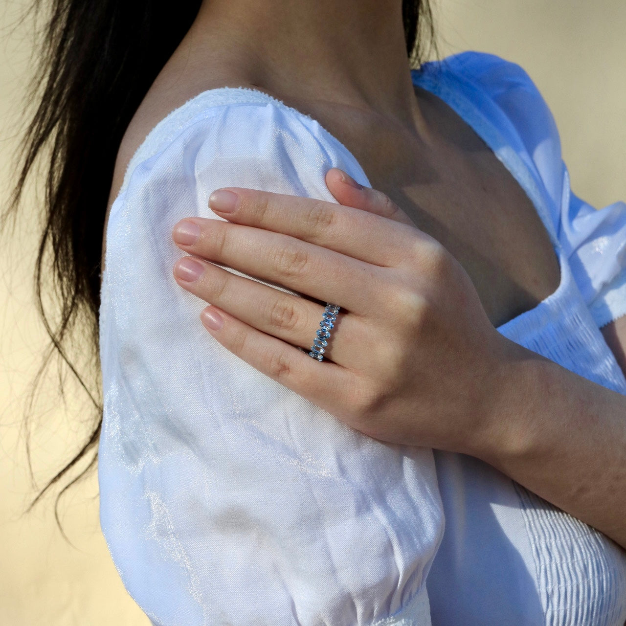 Nora Oval Aquamarine Eternity Ring