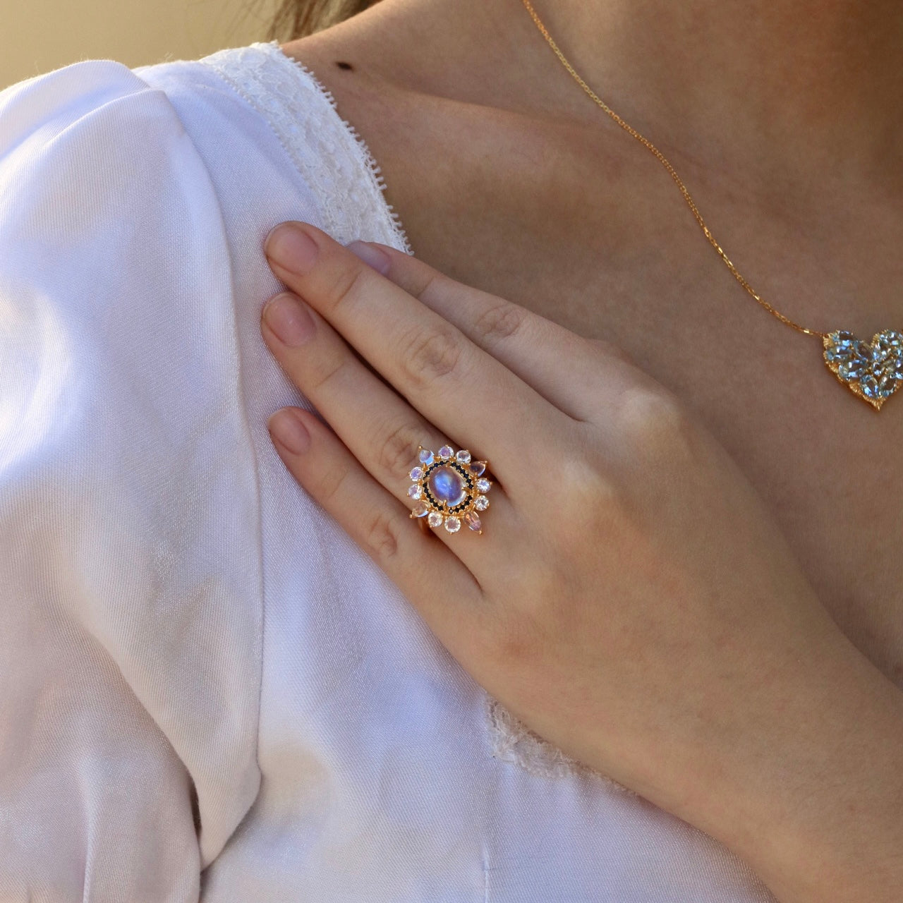 Moonstone Sapphire Cocktail Ring