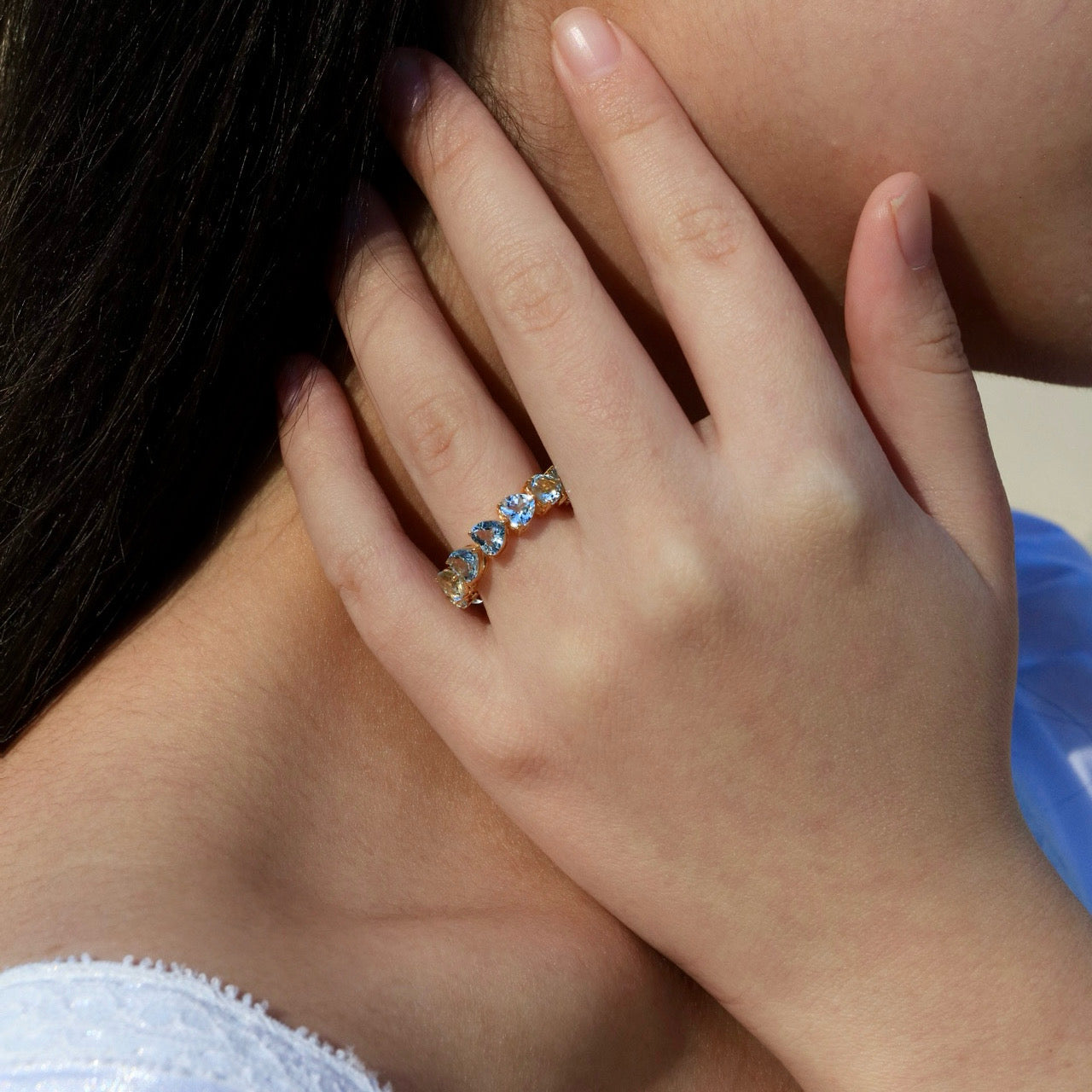 Nora Heart Auqamarine Eternity Ring