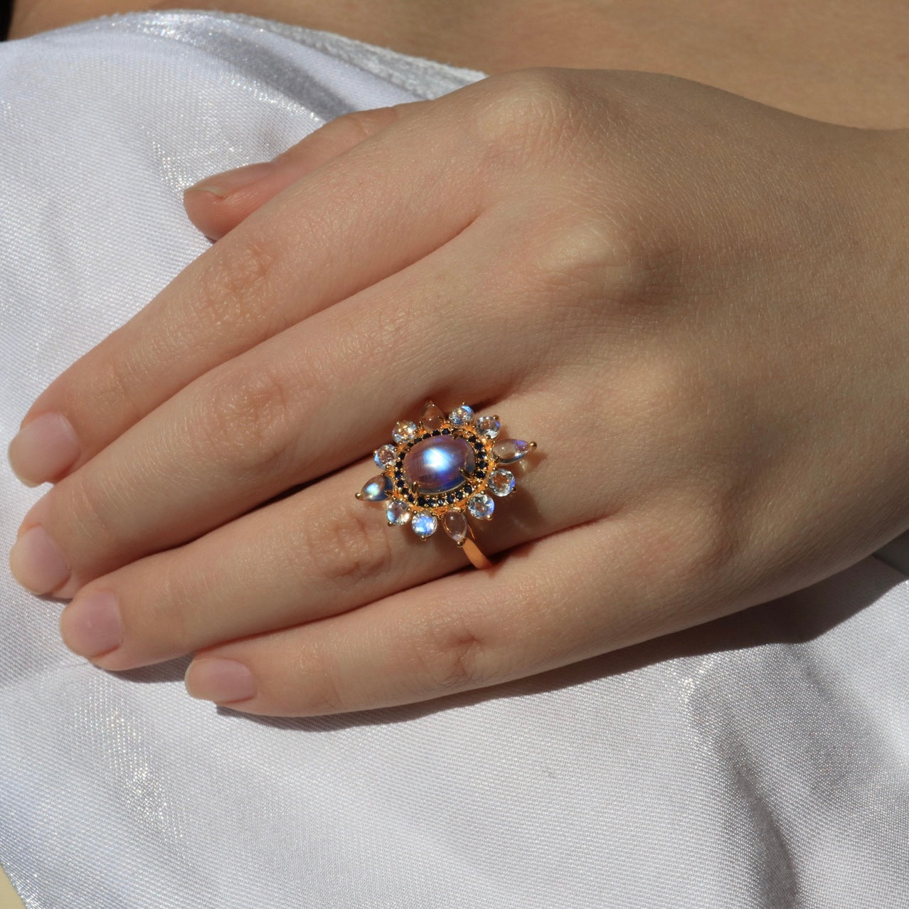 Moonstone Sapphire Cocktail Ring