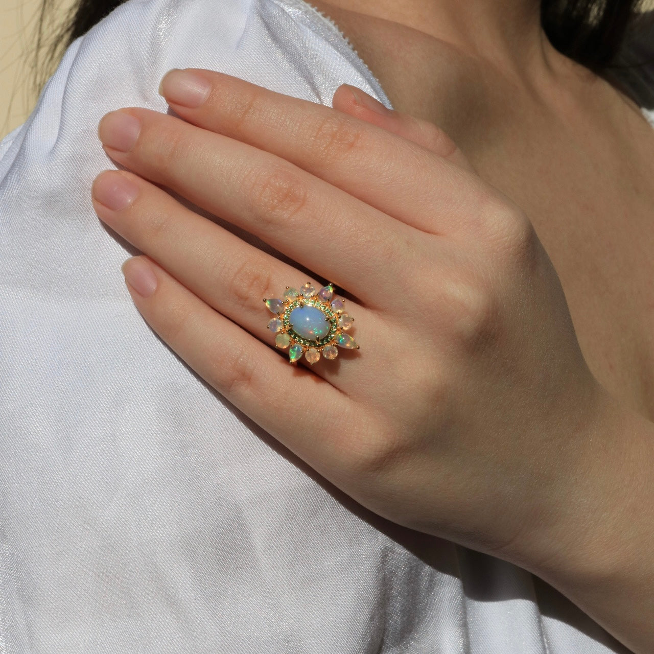 Opal Tsavorite Cocktail Ring